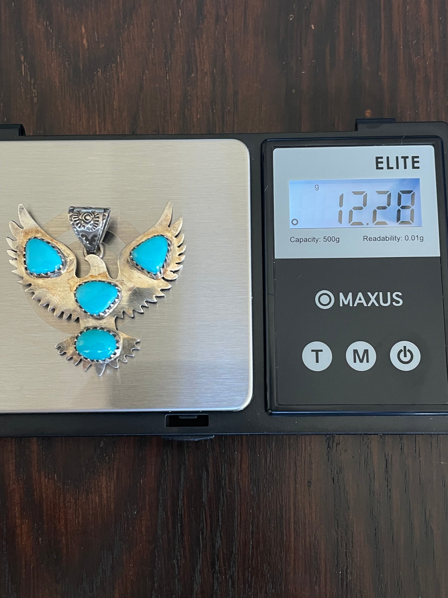 Kingman Turquoise Thunderbird Pendant | Sterling Silver E931