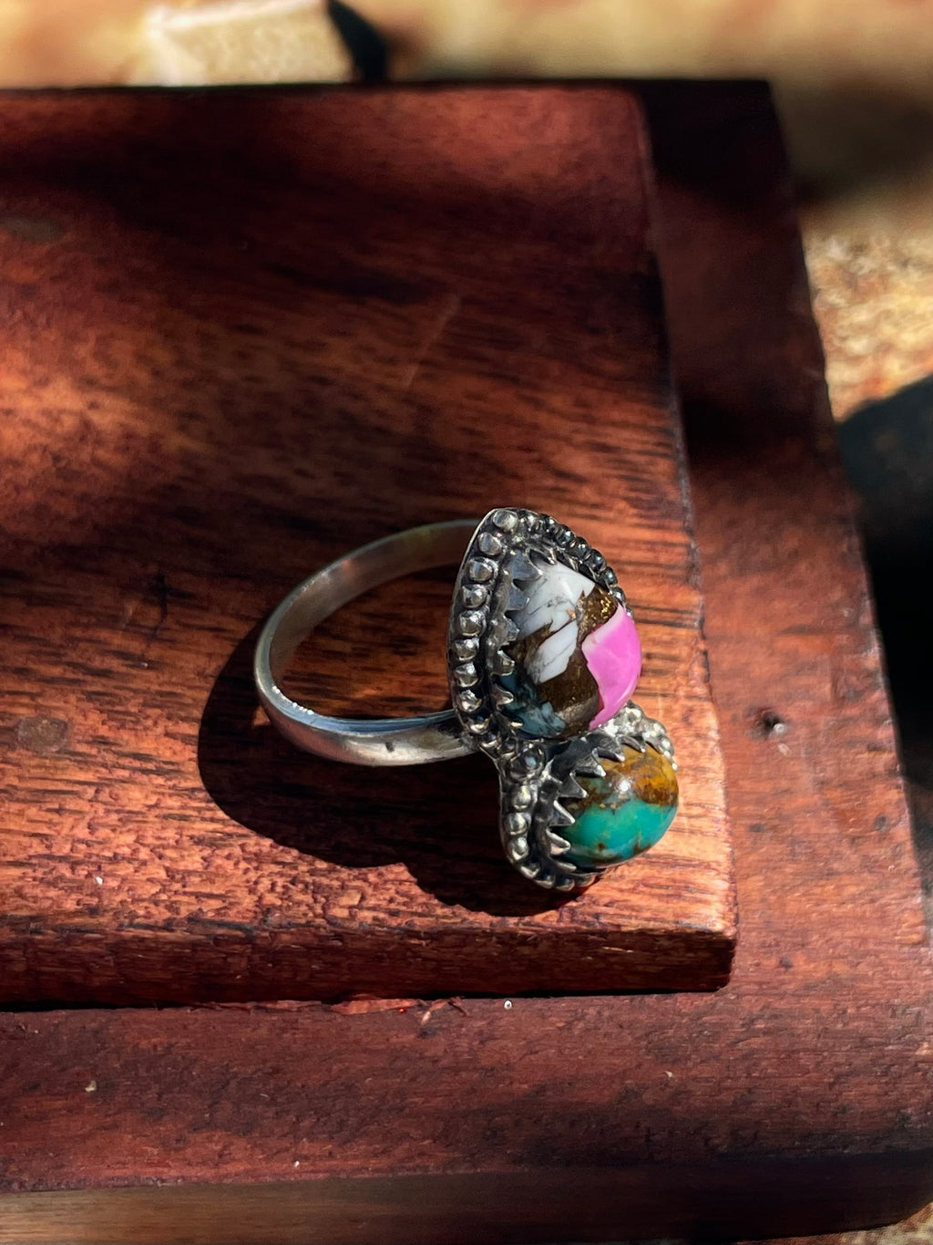 Cotton Candy & Turquoise Ring | 925 Sterling Silver | Size 8 D346