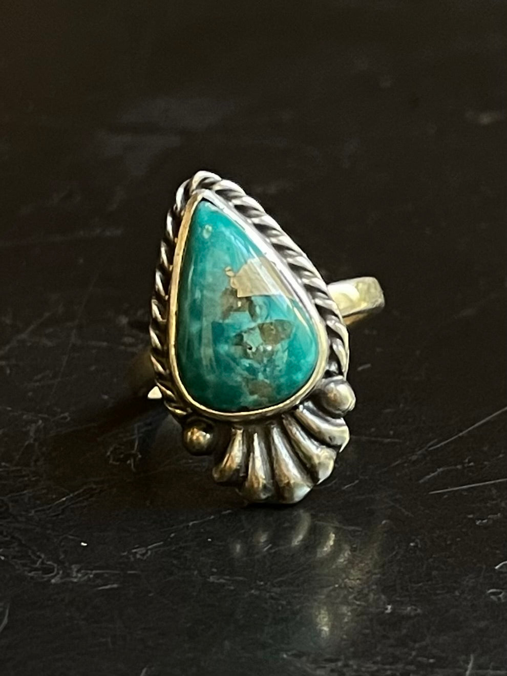 Turquoise Tear Drop Ring Size 6 | Sterling Silver E877