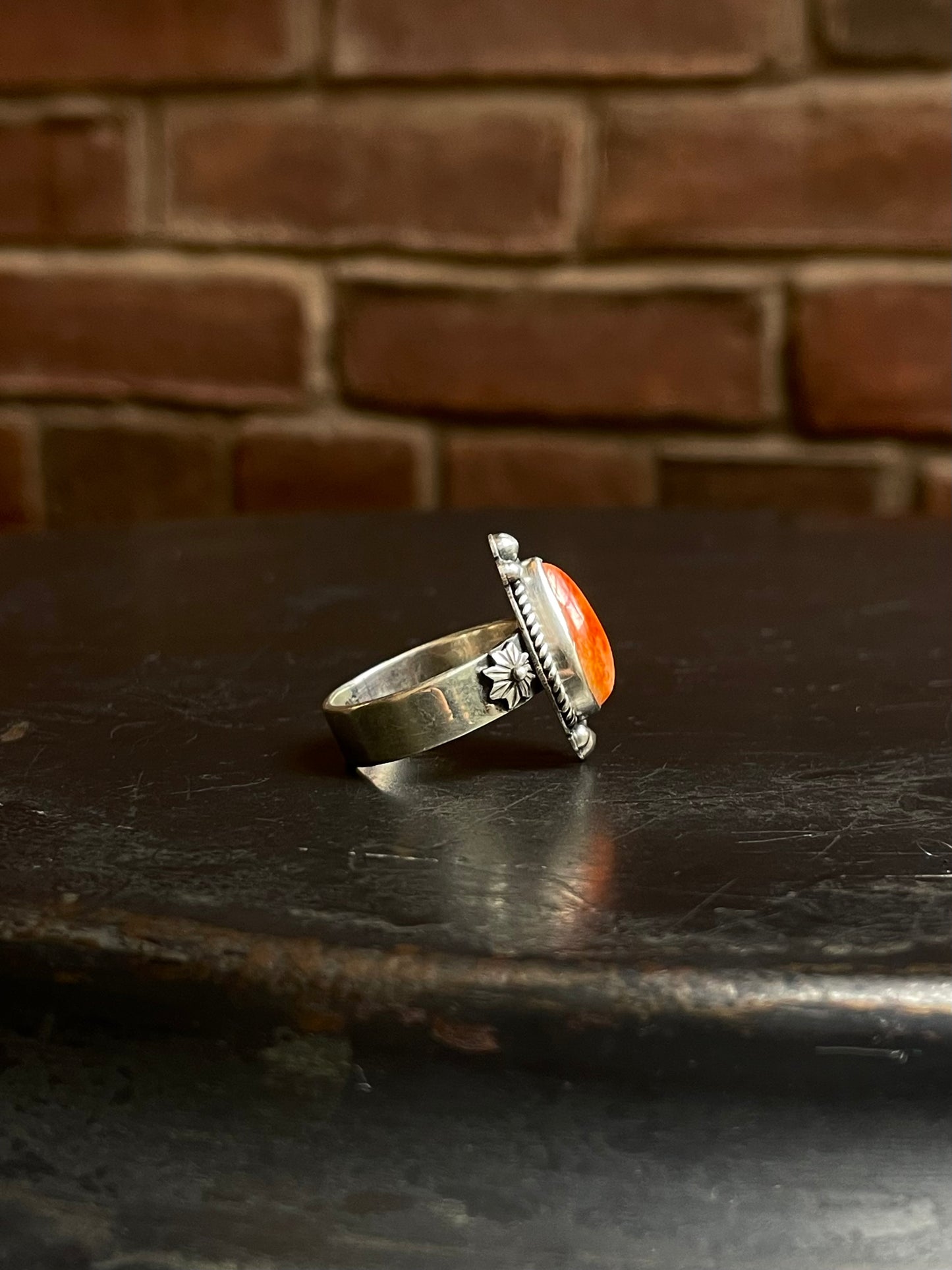 Spiny Oyster Tear Drop Ring | 925 Sterling Silver Size 7.25 E442
