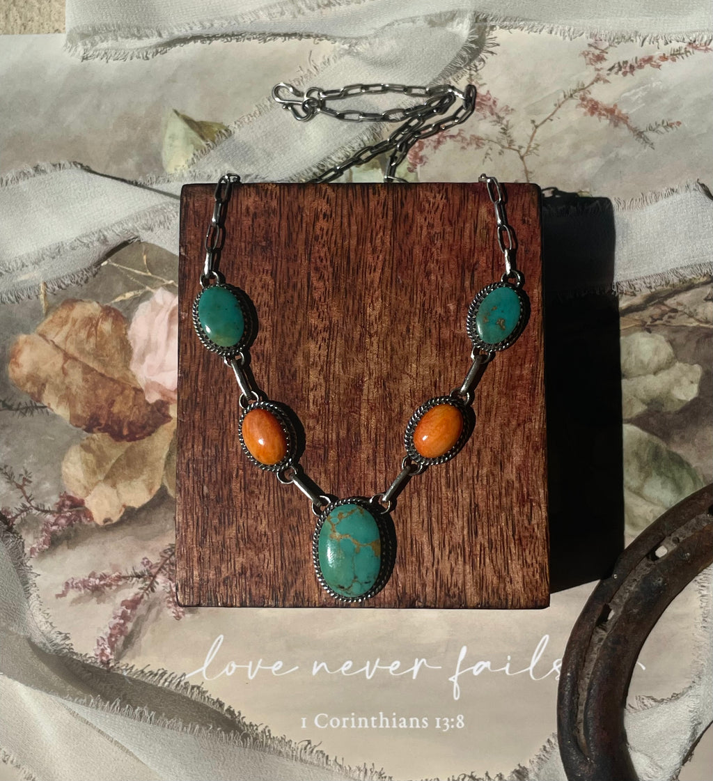 Turquoise & Spiny Oyster Necklace | 925 Sterling Silver D233