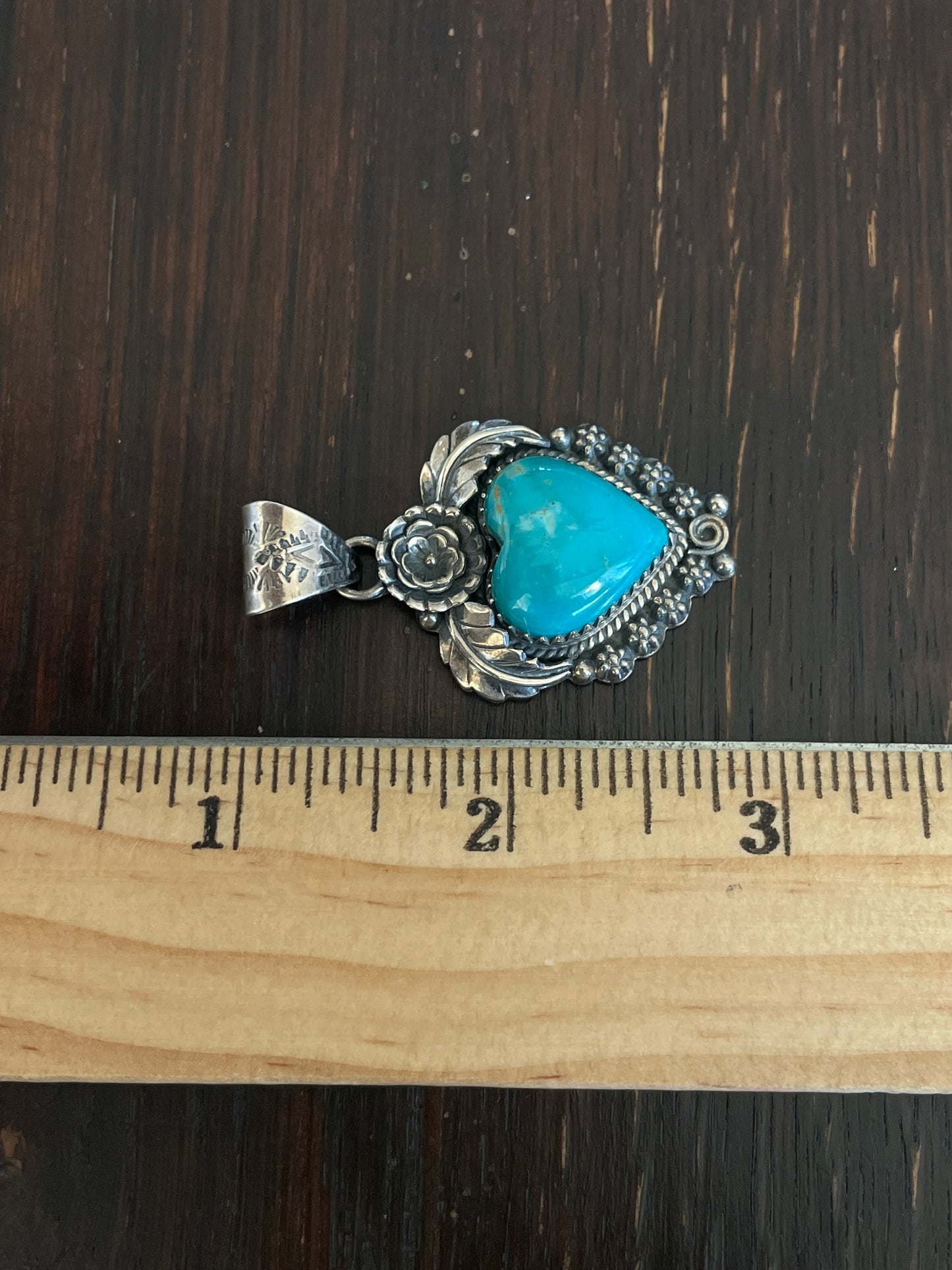 Kingman Turquoise Heart Floral Pendant | Sterling Silver E930