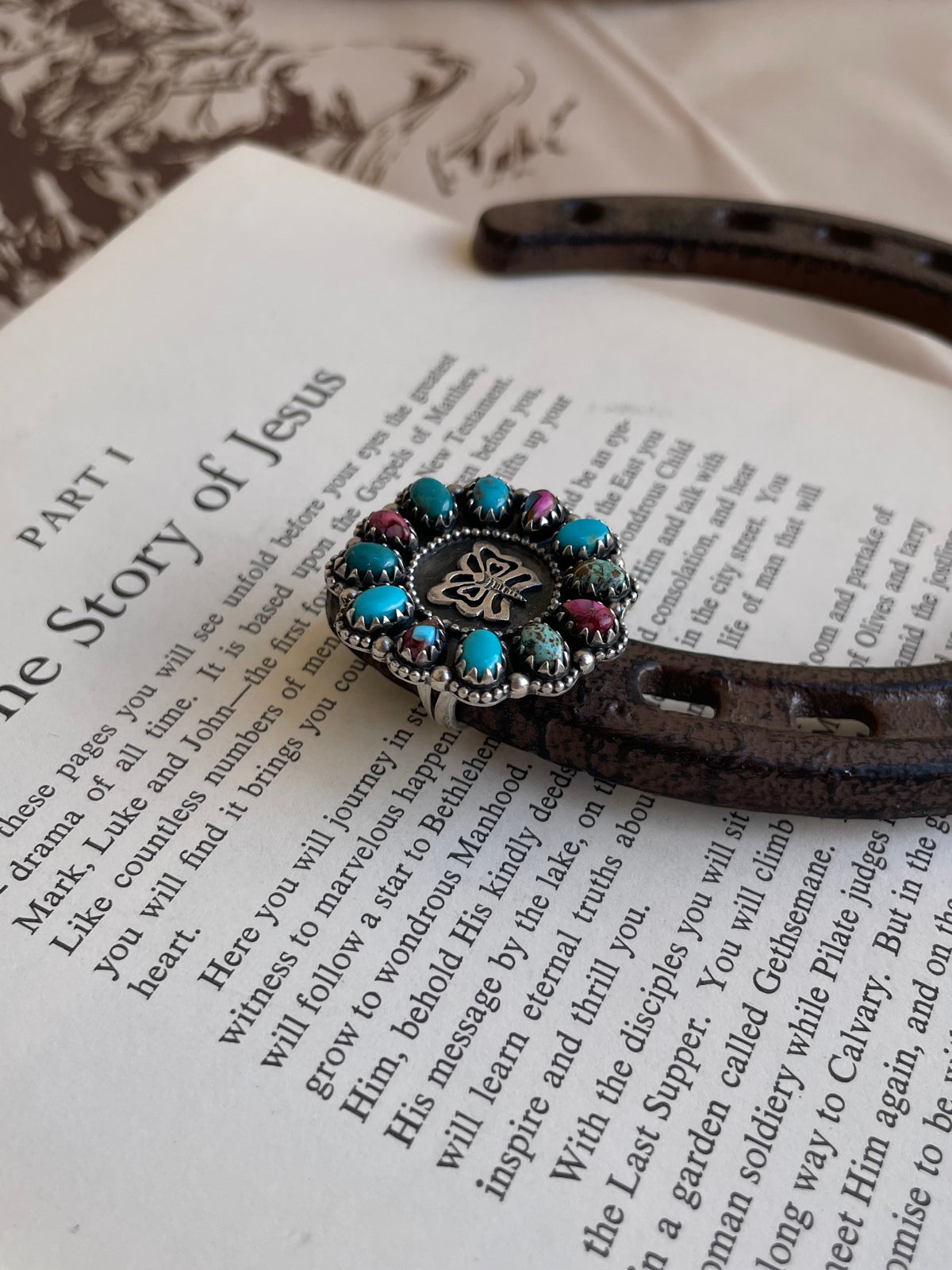 Dahlia Turquoise Cluster Ring | 925 Sterling Silver | Size 6.25 G829