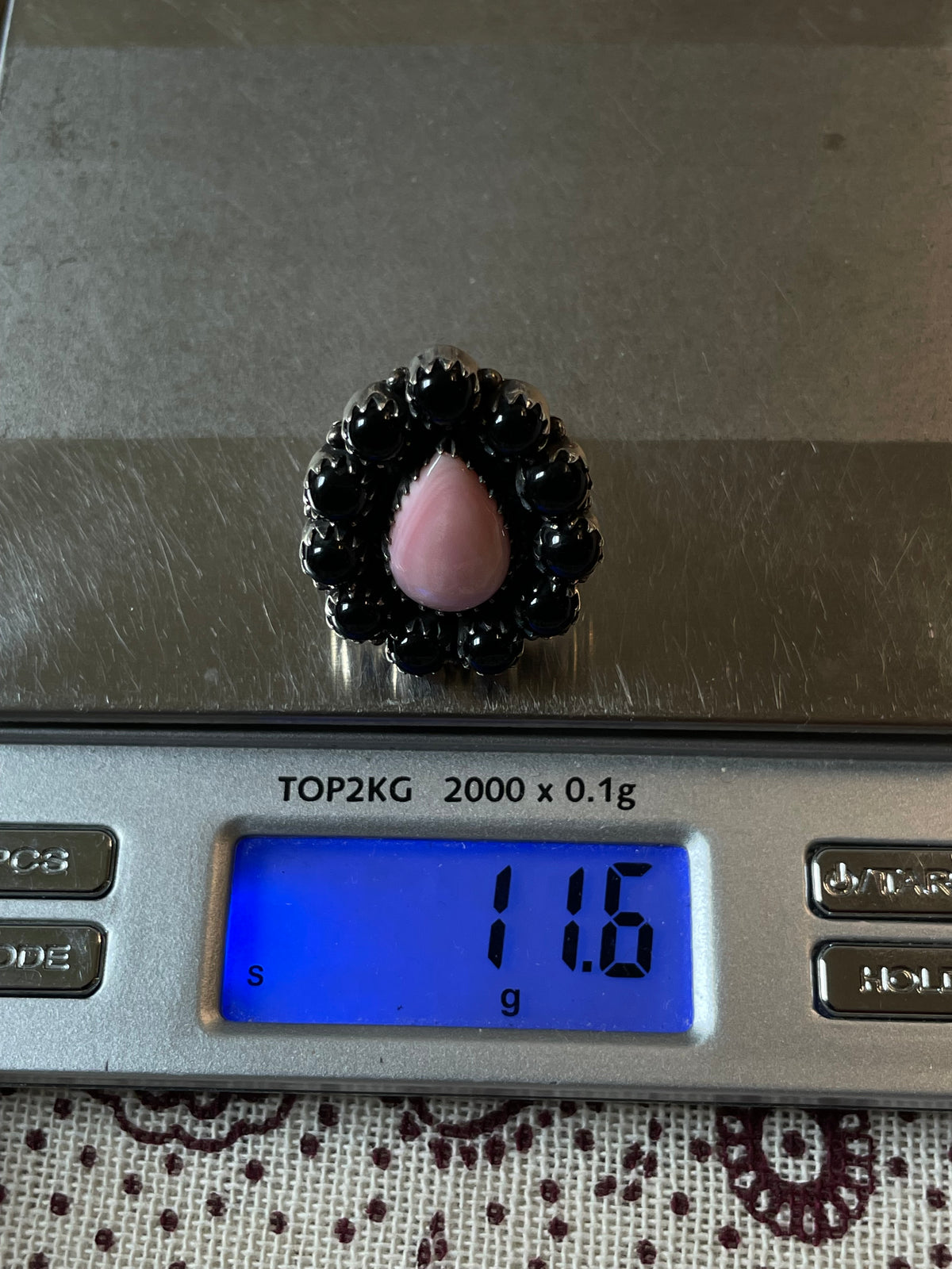 Pink Conch Teardrop Ring | Black Onyx | 925 Sterling Silver | Size 6 E289
