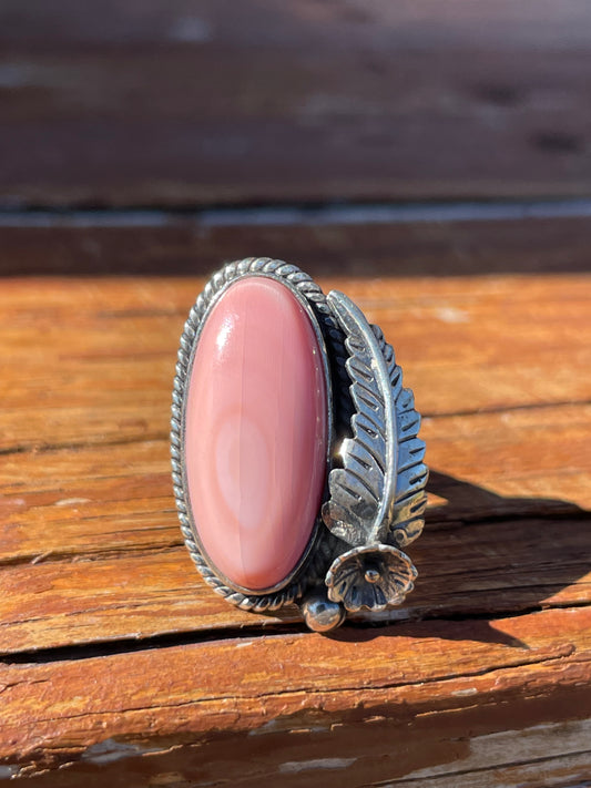 Pink Conch Feather Ring Size 7 | 925 Sterling Silver B944