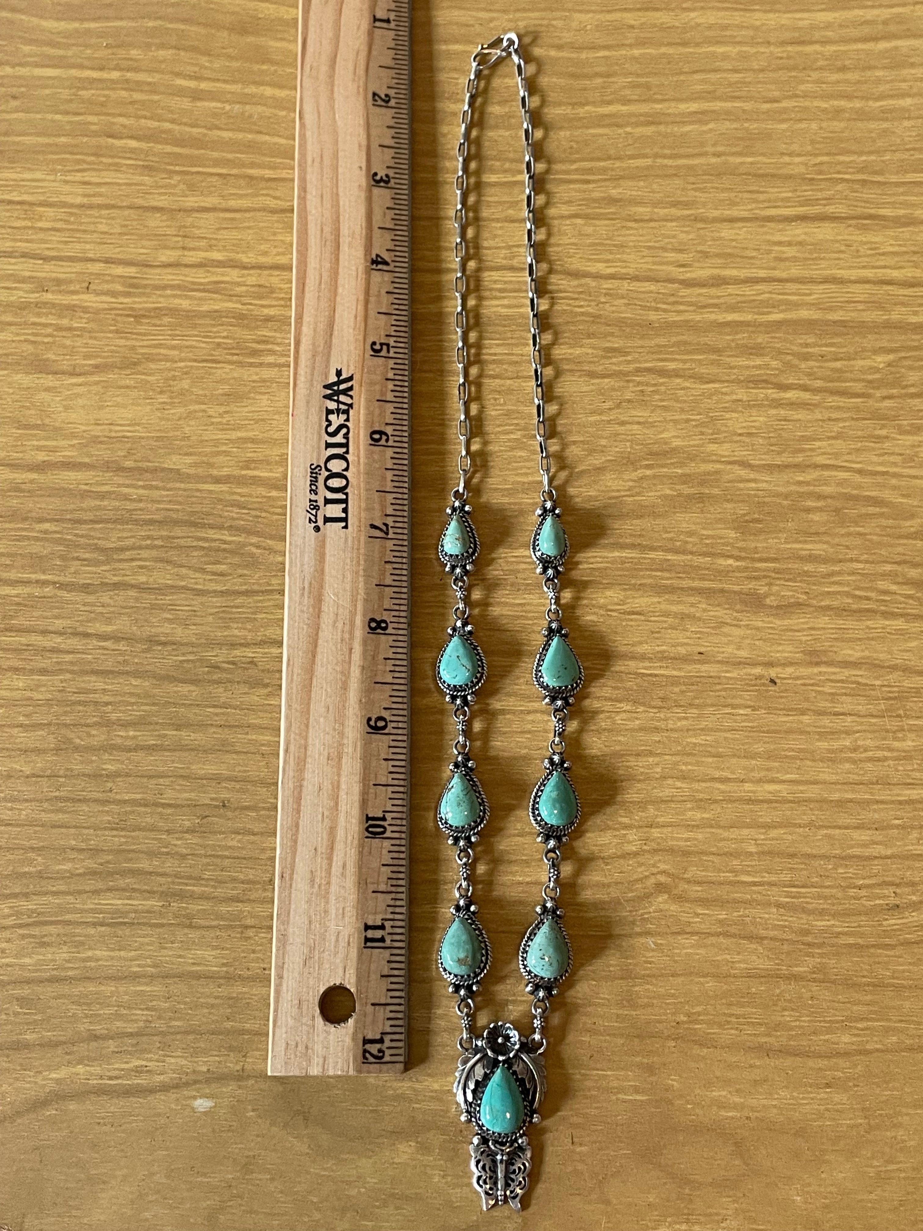 Kingman Turquoise Feather Lariat Necklace | 925 Sterling Silver G610