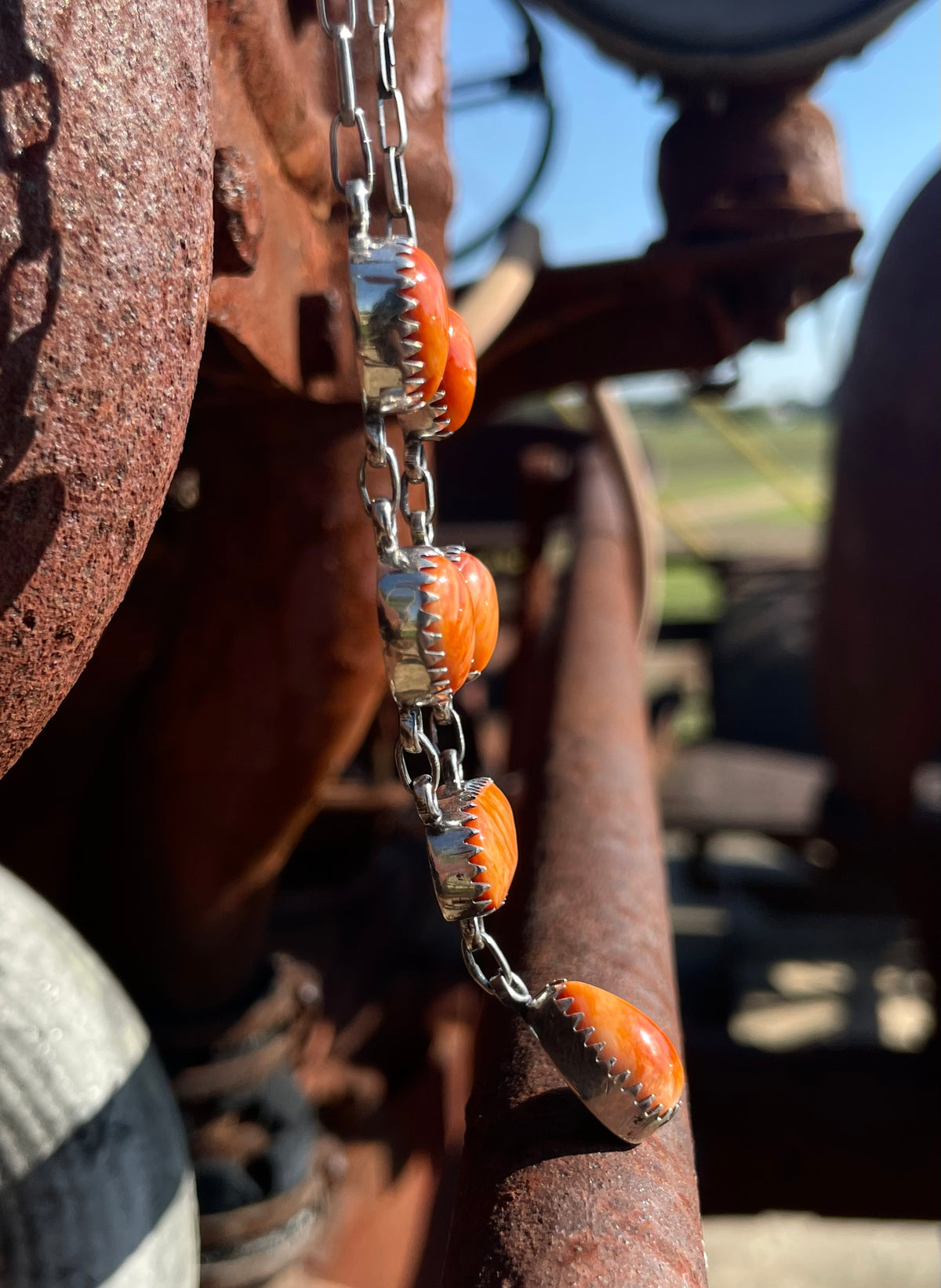 Orange Spiny Oyster Drop Necklace | 925 Sterling Silver E601