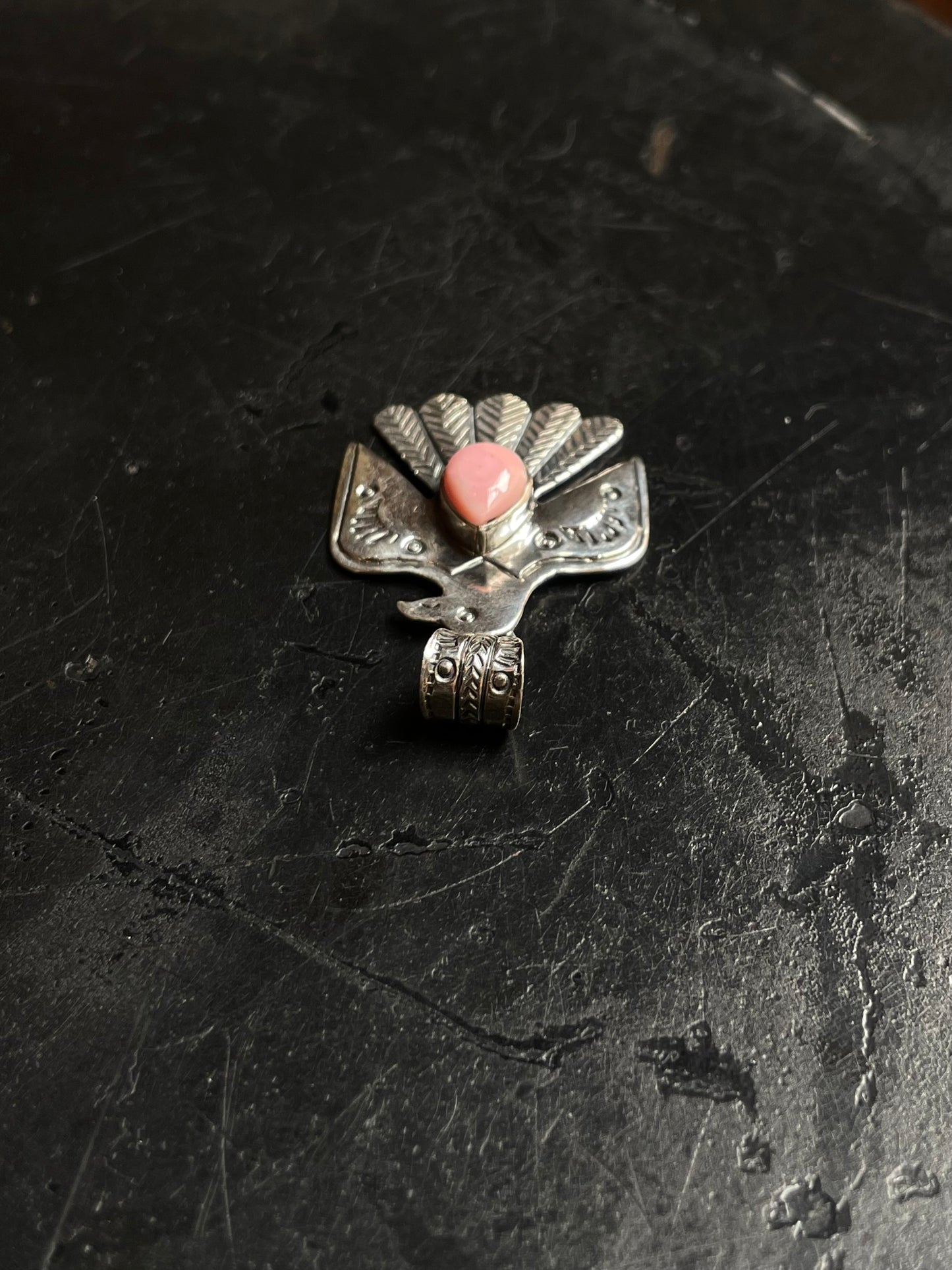 Pink Conch Thunderbird Pendant | 925 Sterling Silver C962