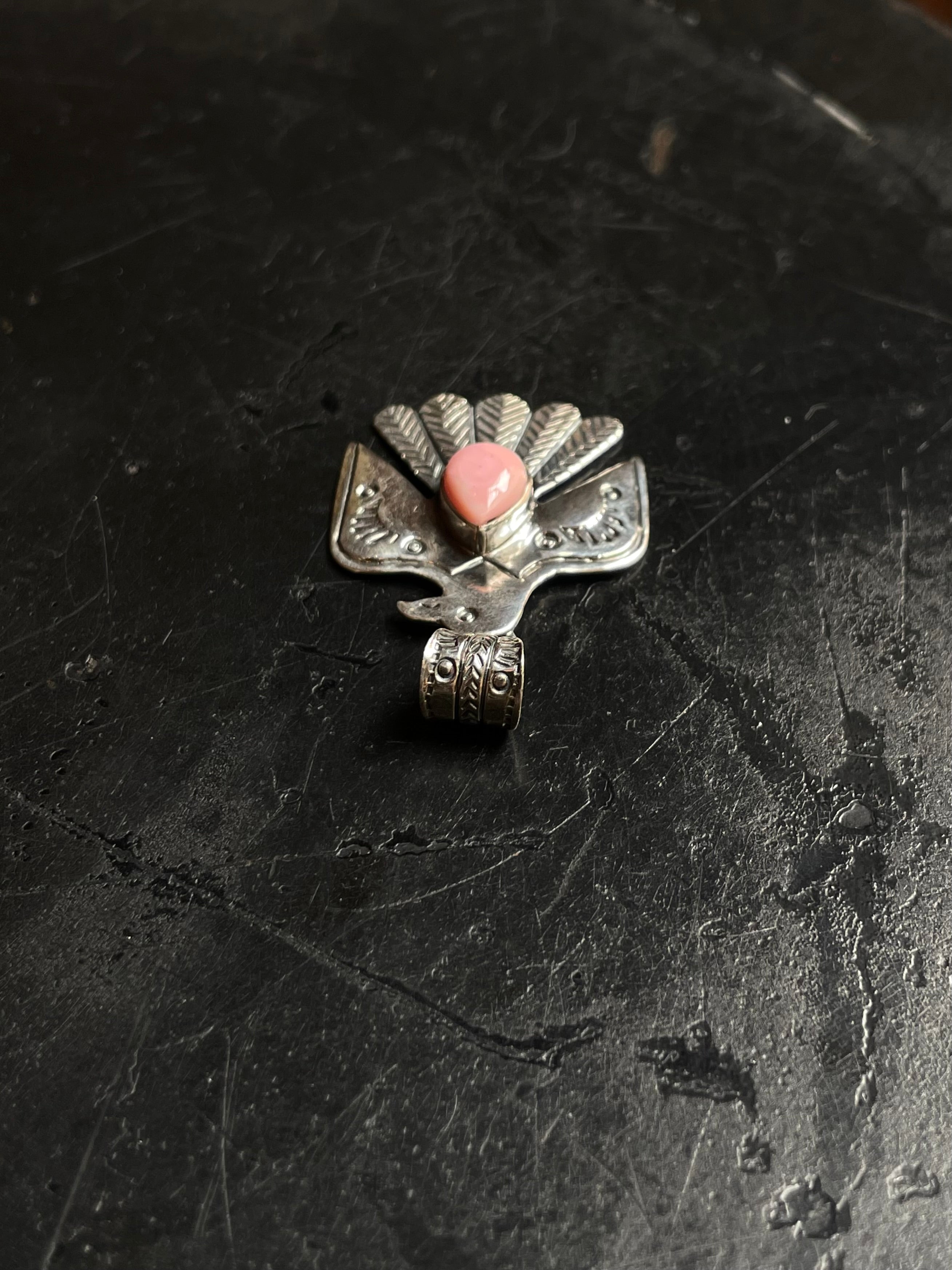 Pink Conch Thunderbird Pendant | 925 Sterling Silver C962