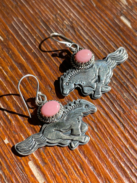 Pink Conch Horse Dangle Earrings | Sterling Silver 925 B412