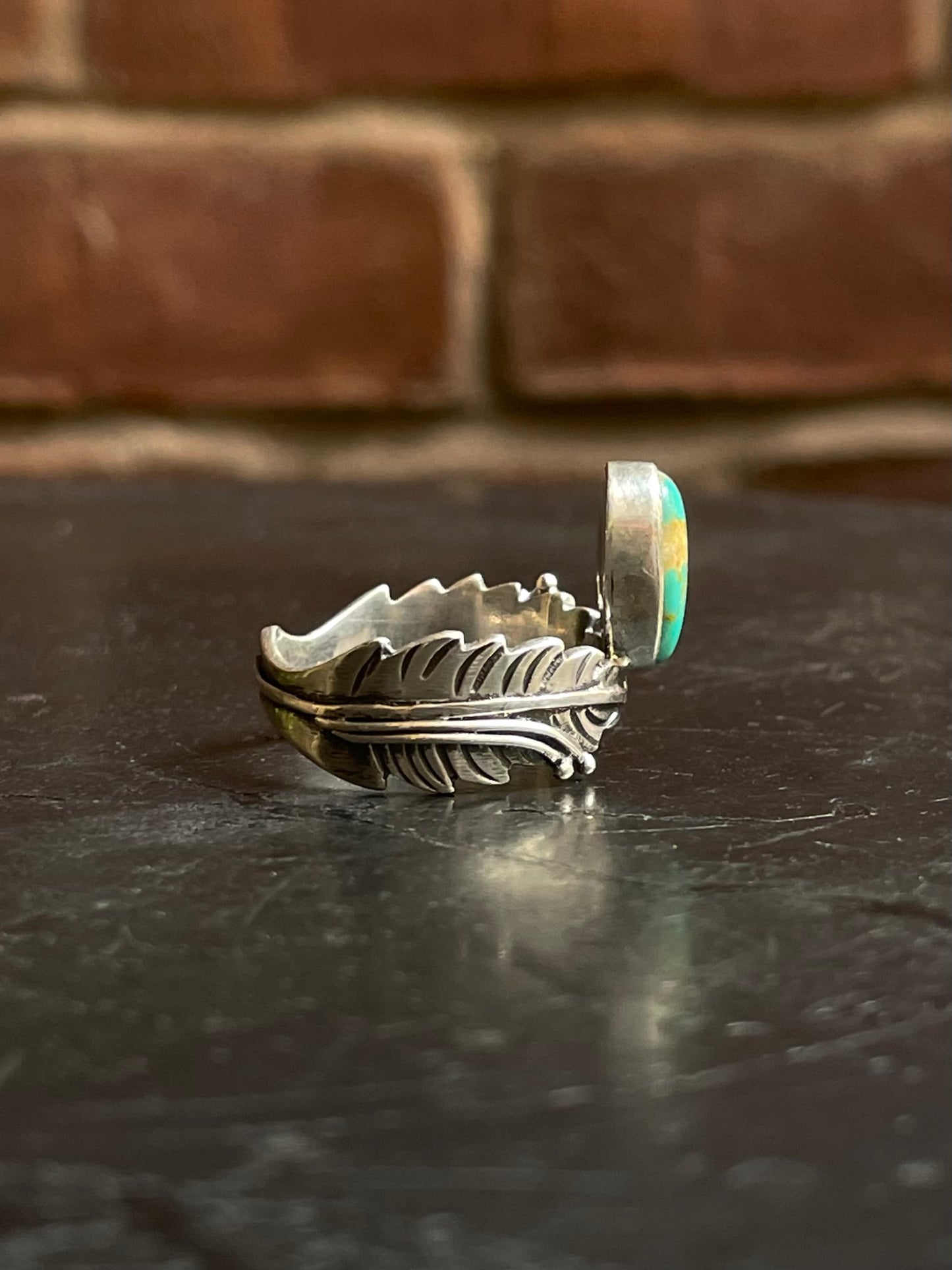 Kingman Turquoise Feather Ring | Sterling Silver | Size 10 G303