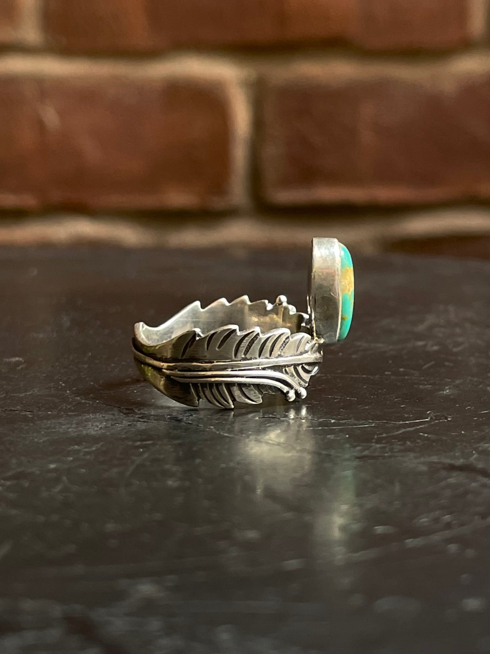 Kingman Turquoise Feather Ring | Sterling Silver | Size 10 G303