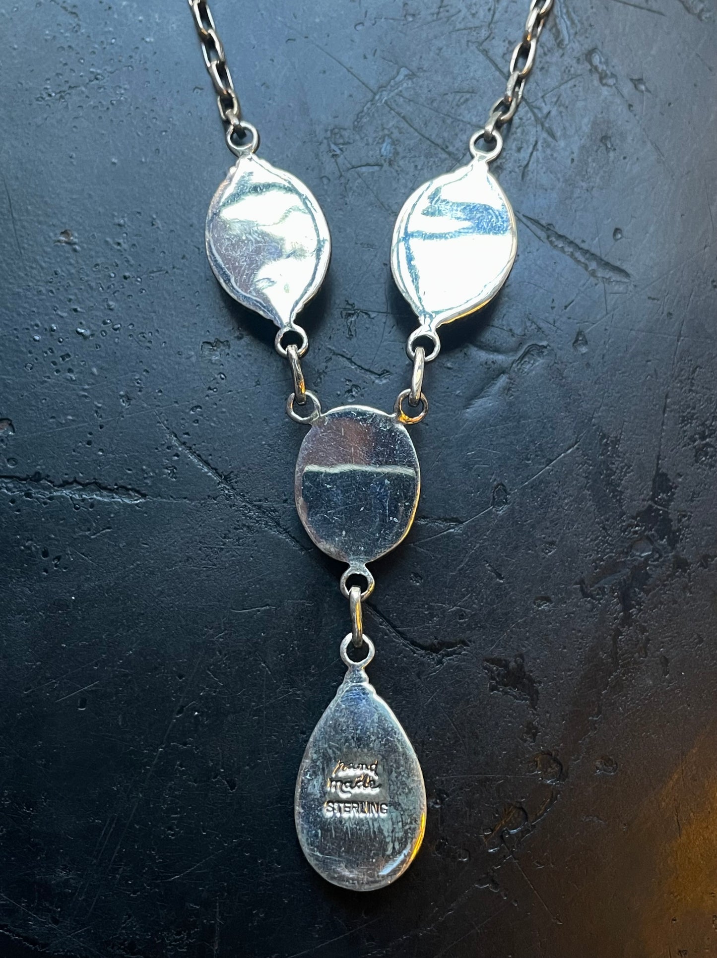 Pink Conch Lariat Necklace | Teardrop Station Drop | 925 Silver E585