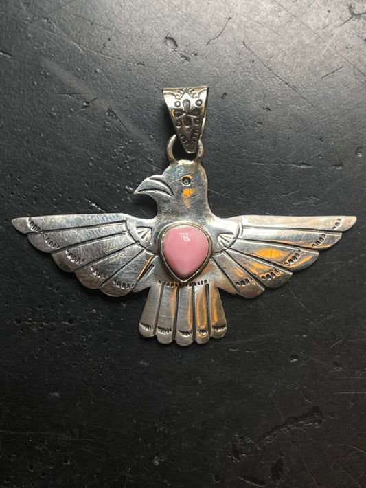 Pink Conch Thunderbird Pendant | Sterling Silver E724