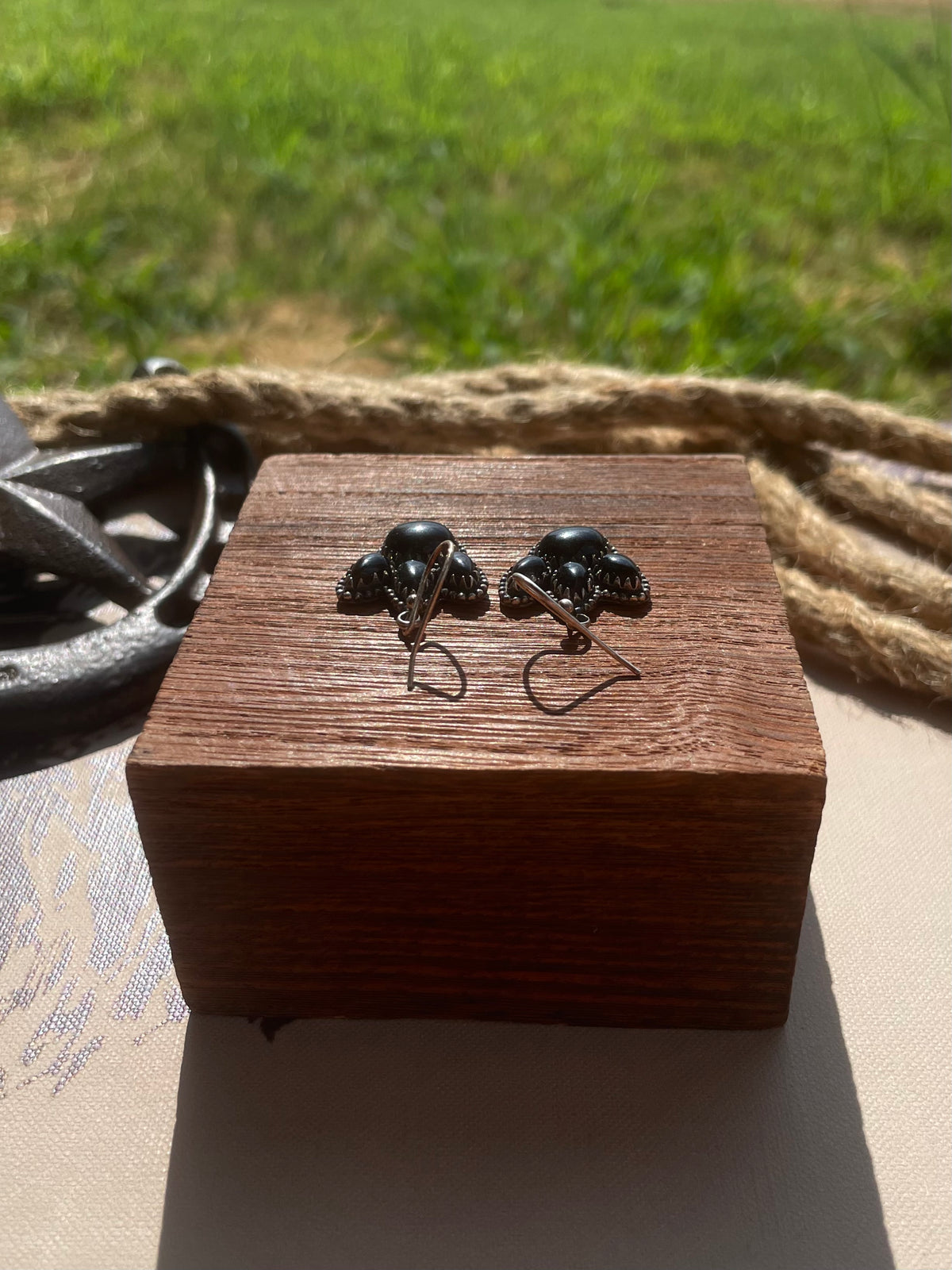 Black Onyx Cluster Dangle Earrings | 925 Sterling Silver G721