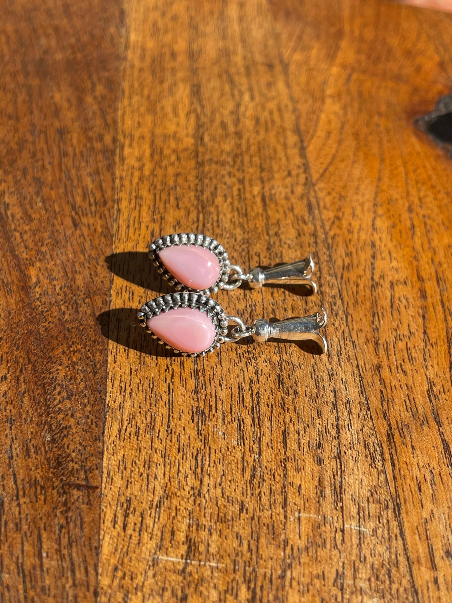 Pink Conch Squash Blossom Stud Earrings | 925 Sterling Silver C842