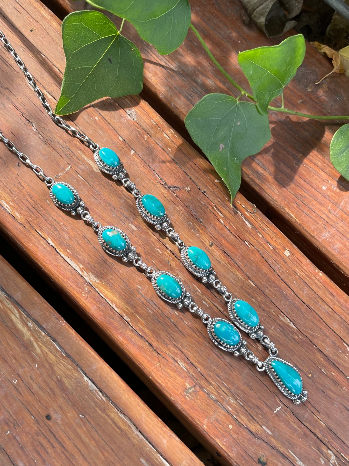 Turquoise Oval & Teardrop Lariat Necklace | Sterling Silver B540
