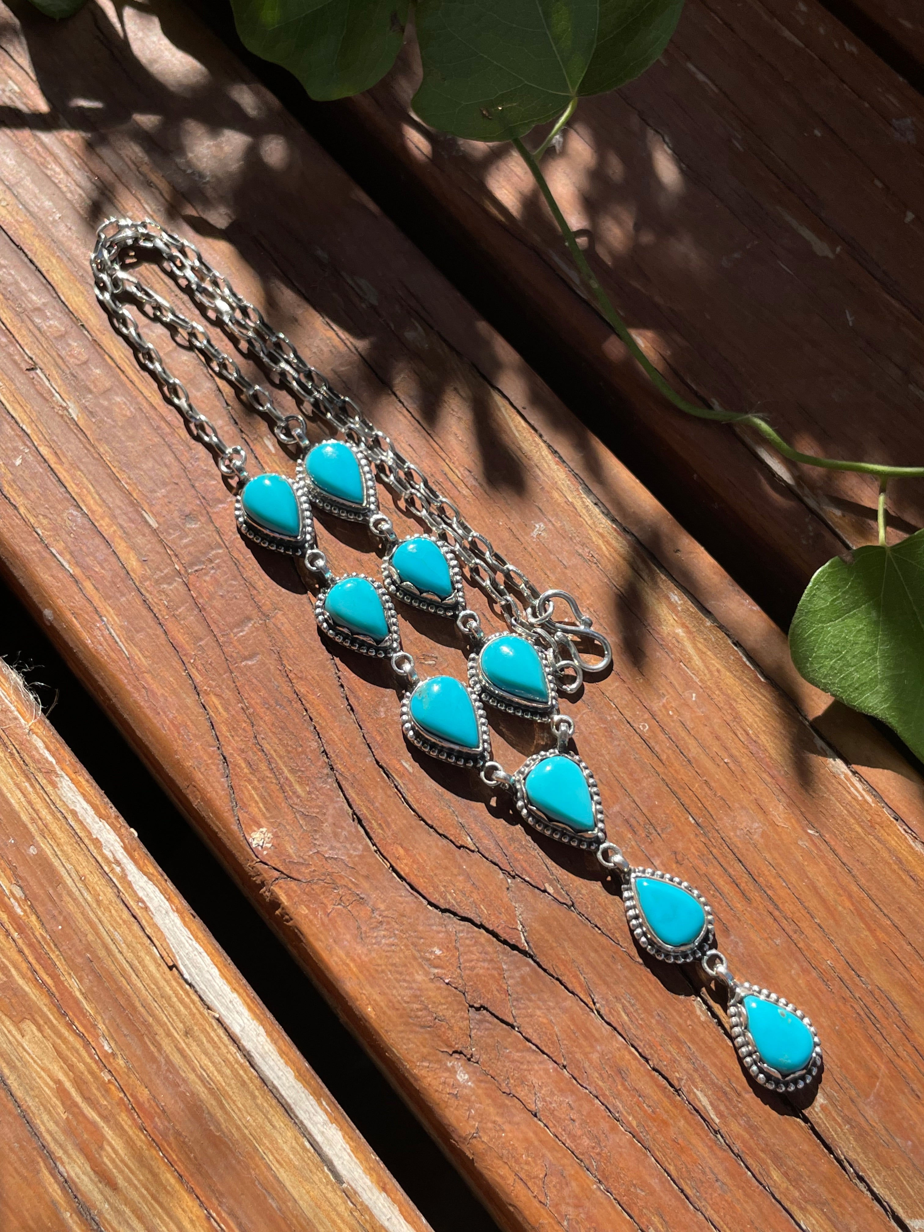 Kingman Turquoise Lariat Necklace | Sterling Silver 925 B872