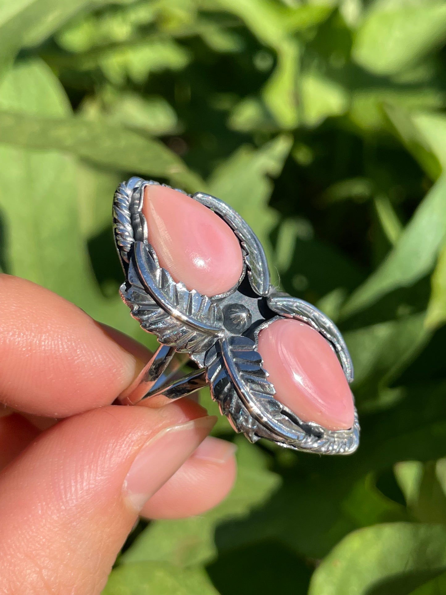 Pink Conch Leaf Design Ring | 925 Sterling Silver | Size 8.25 B339