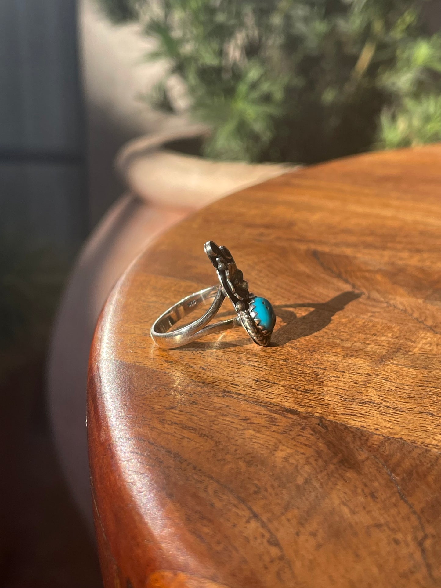 Turquoise Floral Ring Size 9 | 925 Sterling Silver C882
