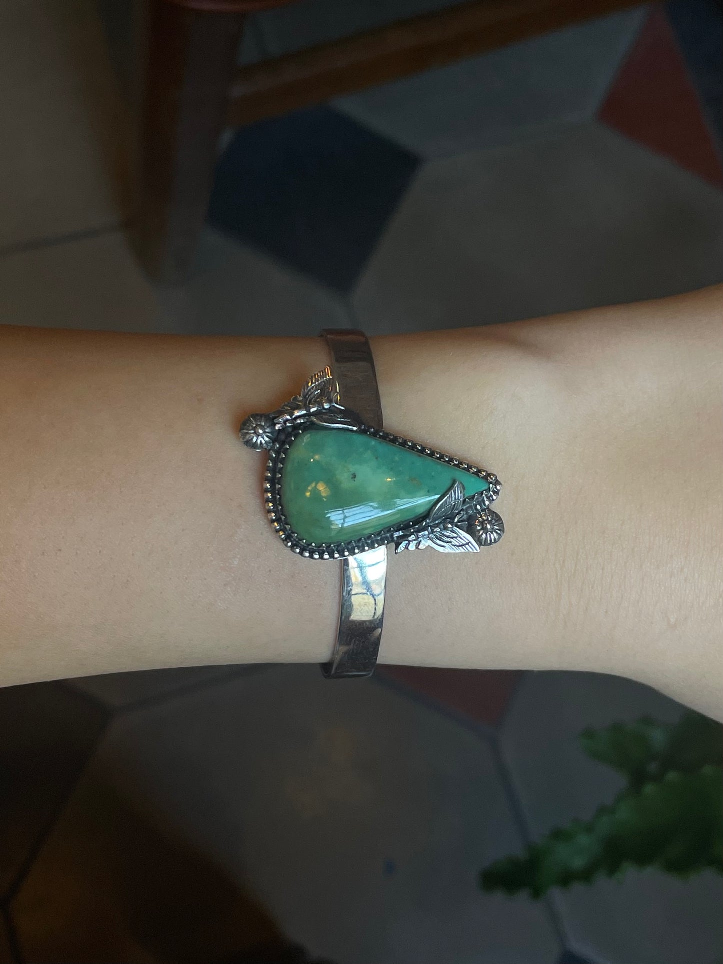 Kingman Turquoise Floral Butterfly Cuff | 925 Sterling Silver E490