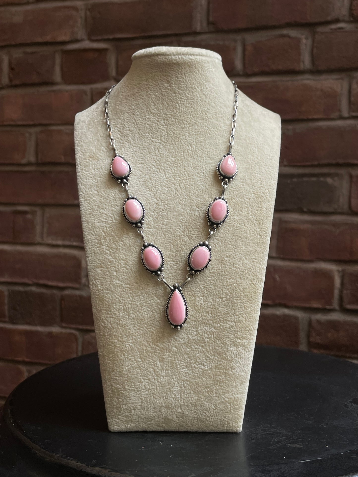Pink Conch Lariat Necklace | Teardrop Station Drop | 925 Silver E561