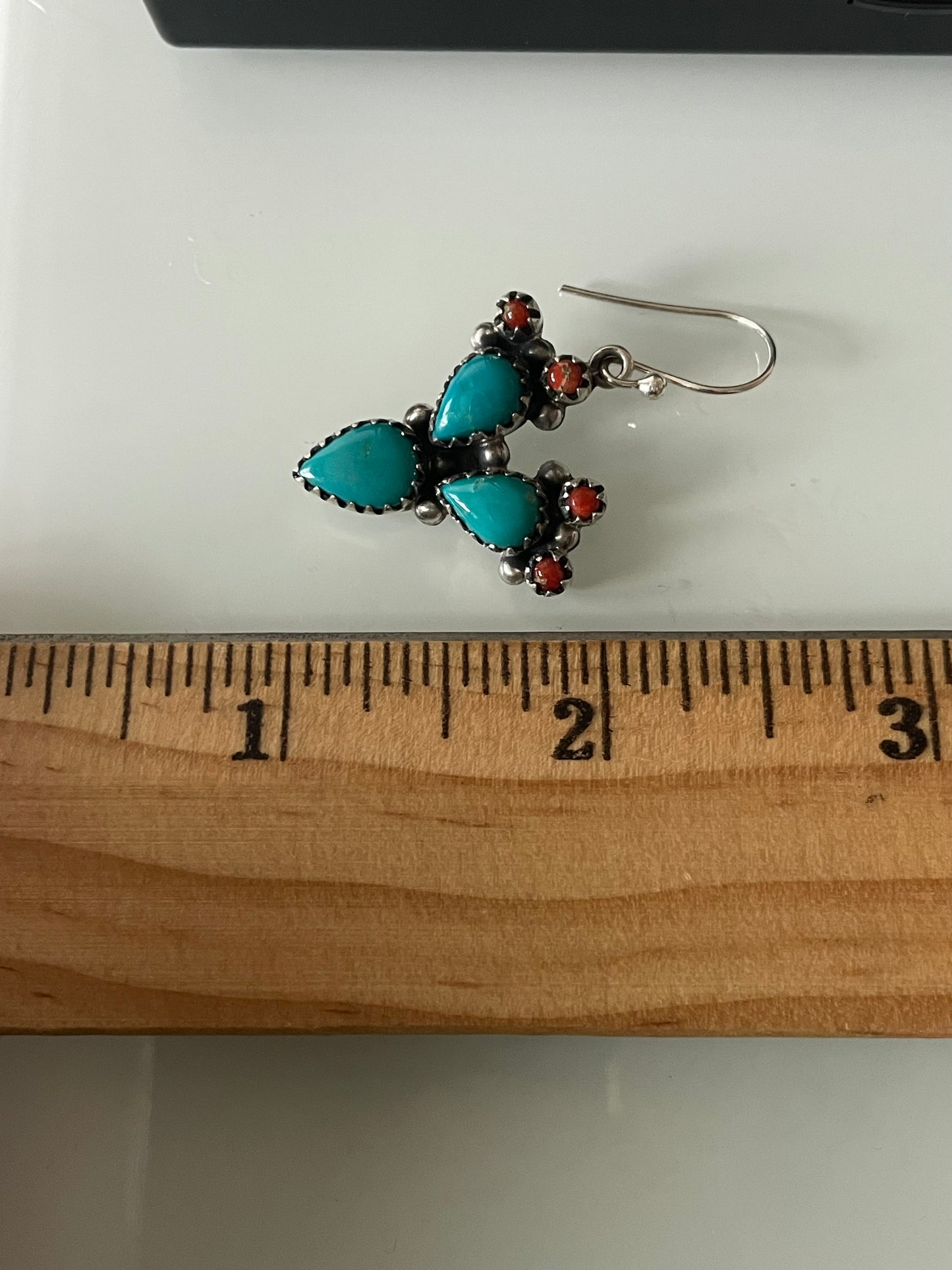 Turquoise Italian Coral Cactus Hook Earrings | Sterling Silver E652