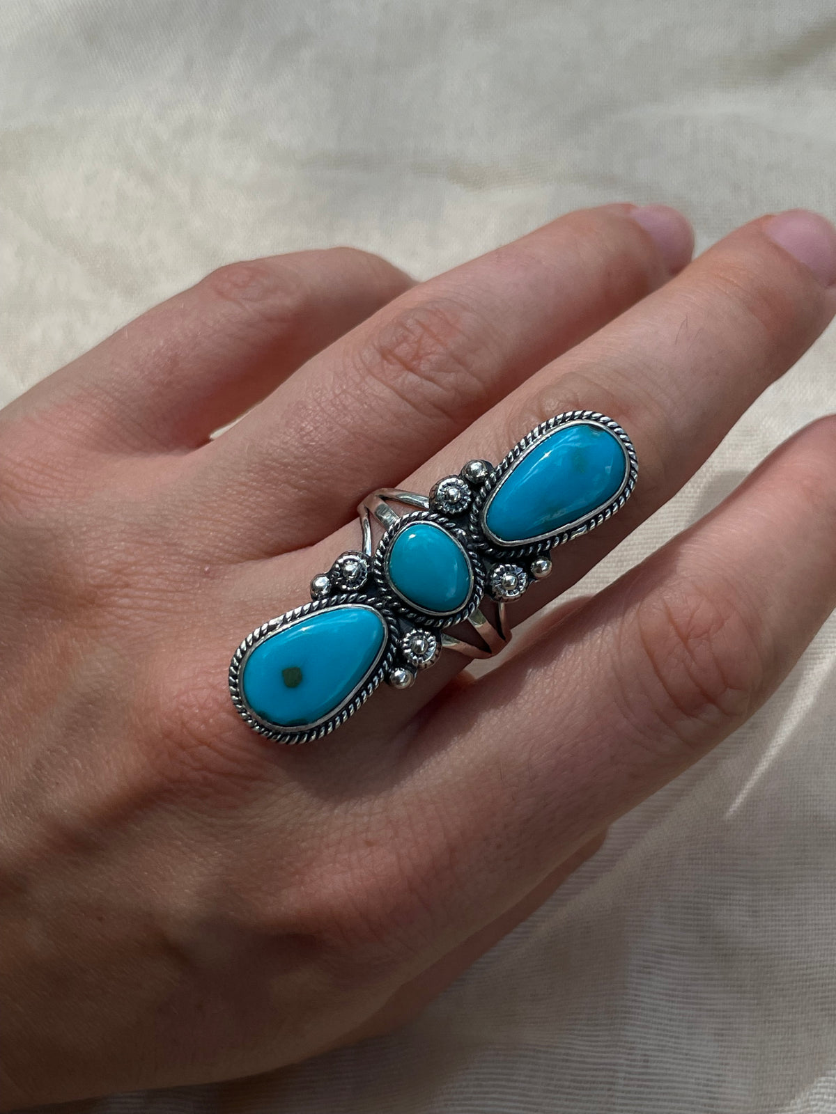 Turquoise Heart Triple Ring | Sterling Silver | Size 9 C605