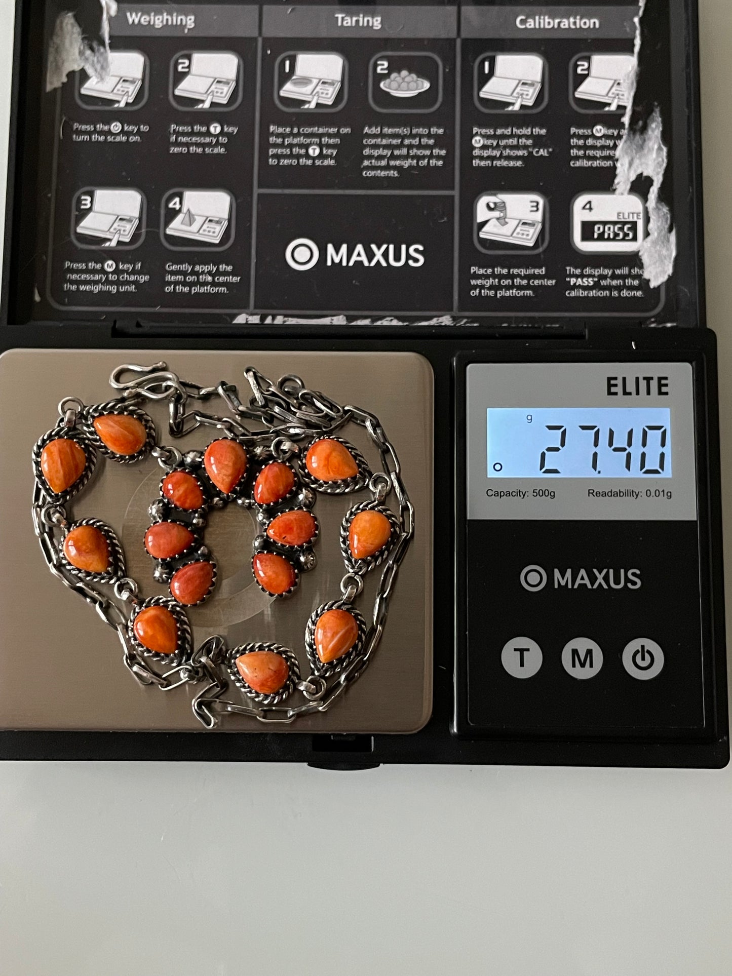 Spiny Oyster Naja Necklace | Orange Cluster Drop | 925 Silver E593