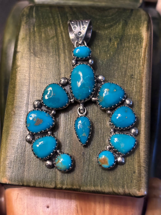 Kingman Turquoise Naja Pendant | Sterling Silver Southwestern Style A082