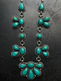 Kingman Turquoise Half Flower Necklace | 925 Sterling Silver G404