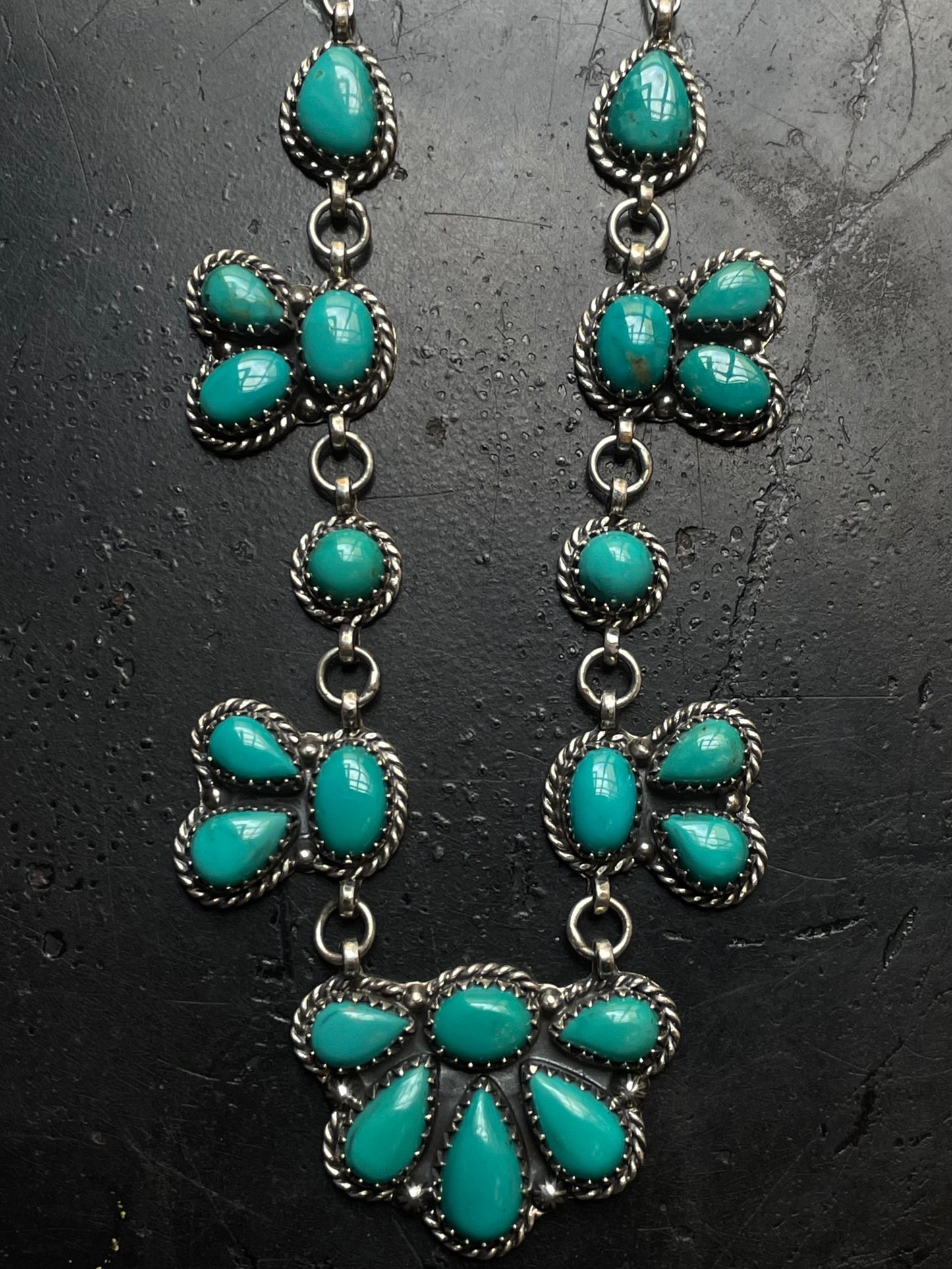Kingman Turquoise Half Flower Necklace | 925 Sterling Silver G404