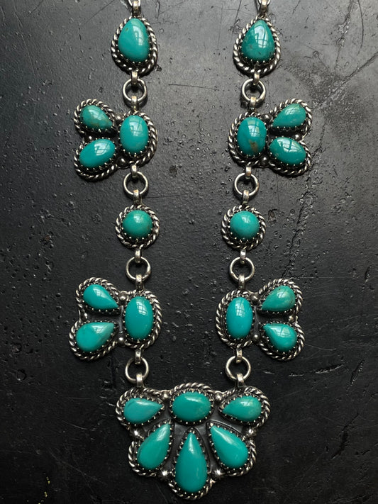 Kingman Turquoise Half Flower Necklace | 925 Sterling Silver G404