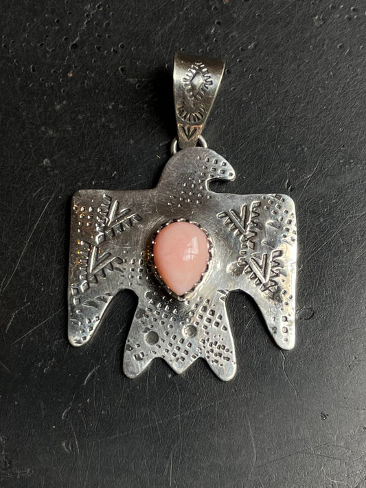 Pink Conch Thunderbird Pendant | 925 Sterling Silver  E954