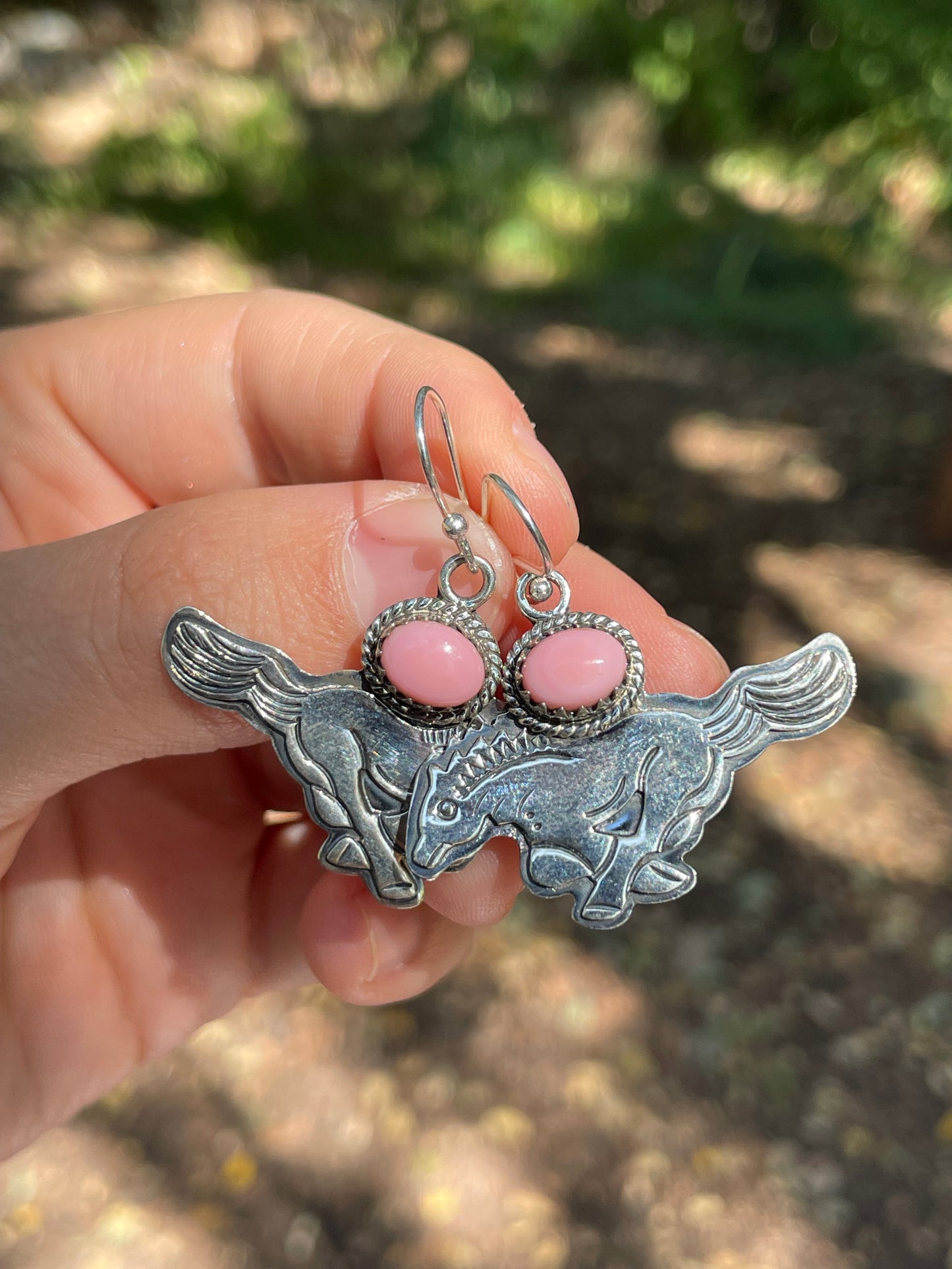 Pink Conch Horse Dangle Earrings | Sterling Silver 925 B412