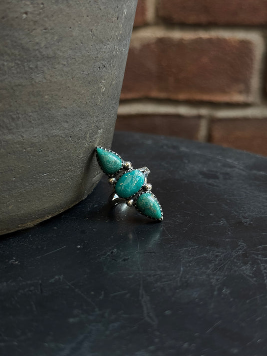Turquoise Triple Stone Ring | 925 Sterling Silver | Size 8 C328