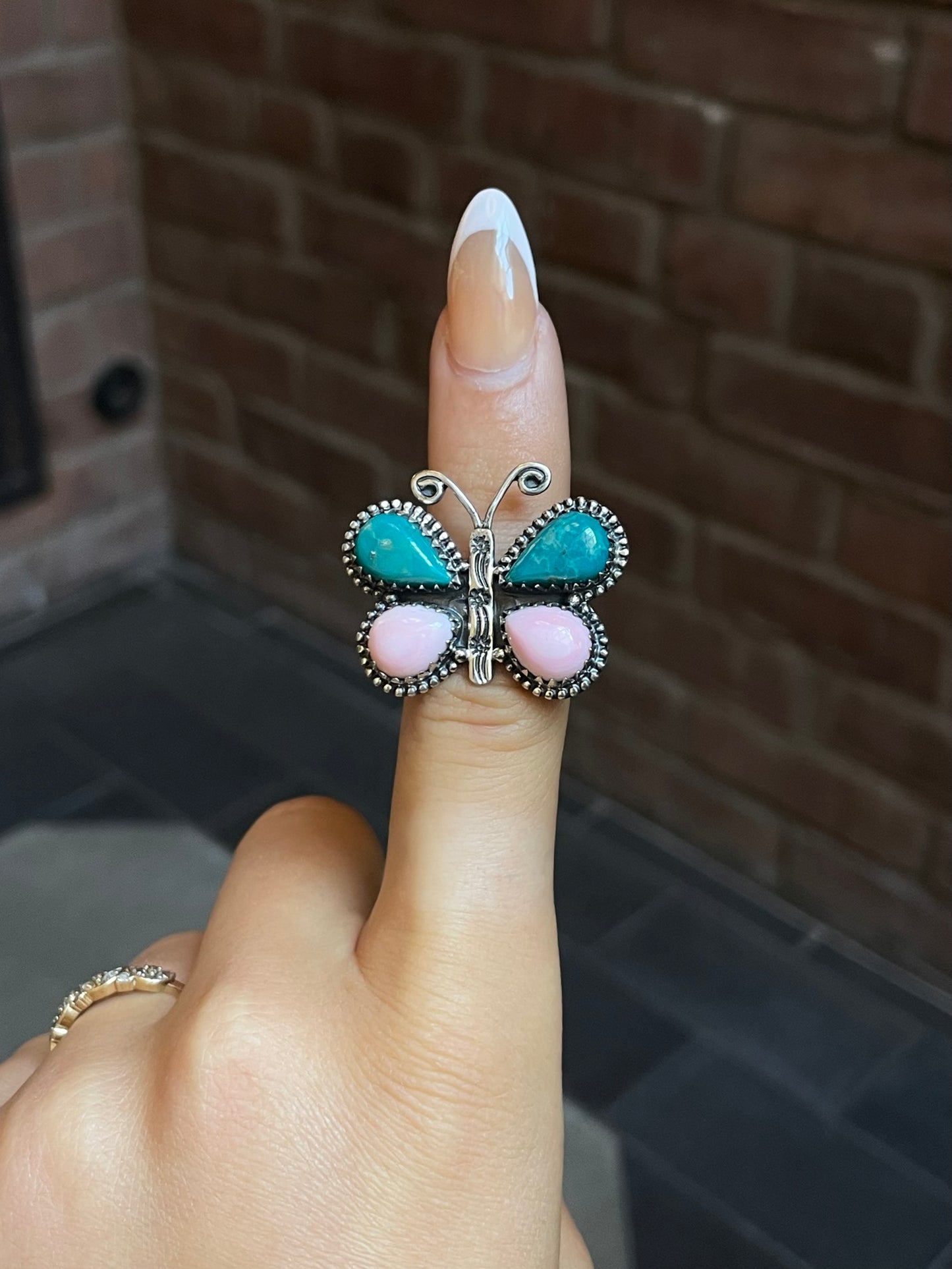 Pink Conch Turquoise Butterfly Ring Size 7 | Sterling Silver E894