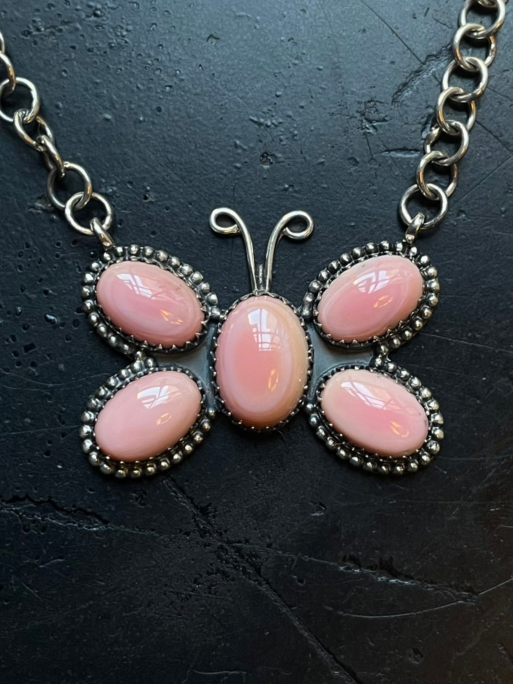 Pink Conch Butterfly Necklace | Cluster Pendant | 925 Silver E579