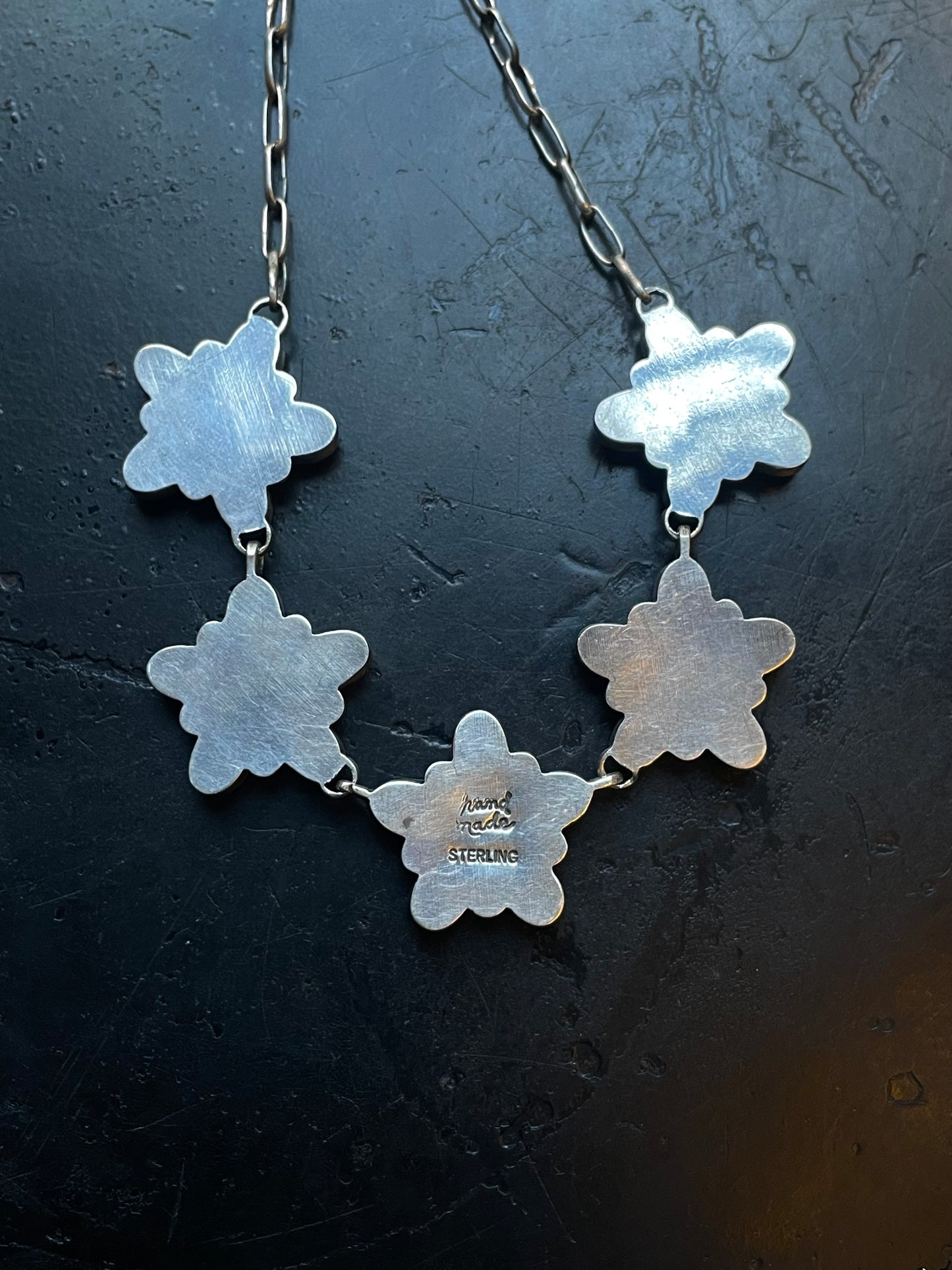 Kingman Turquoise Flower Cluster Necklace | 925 Sterling Silver E633
