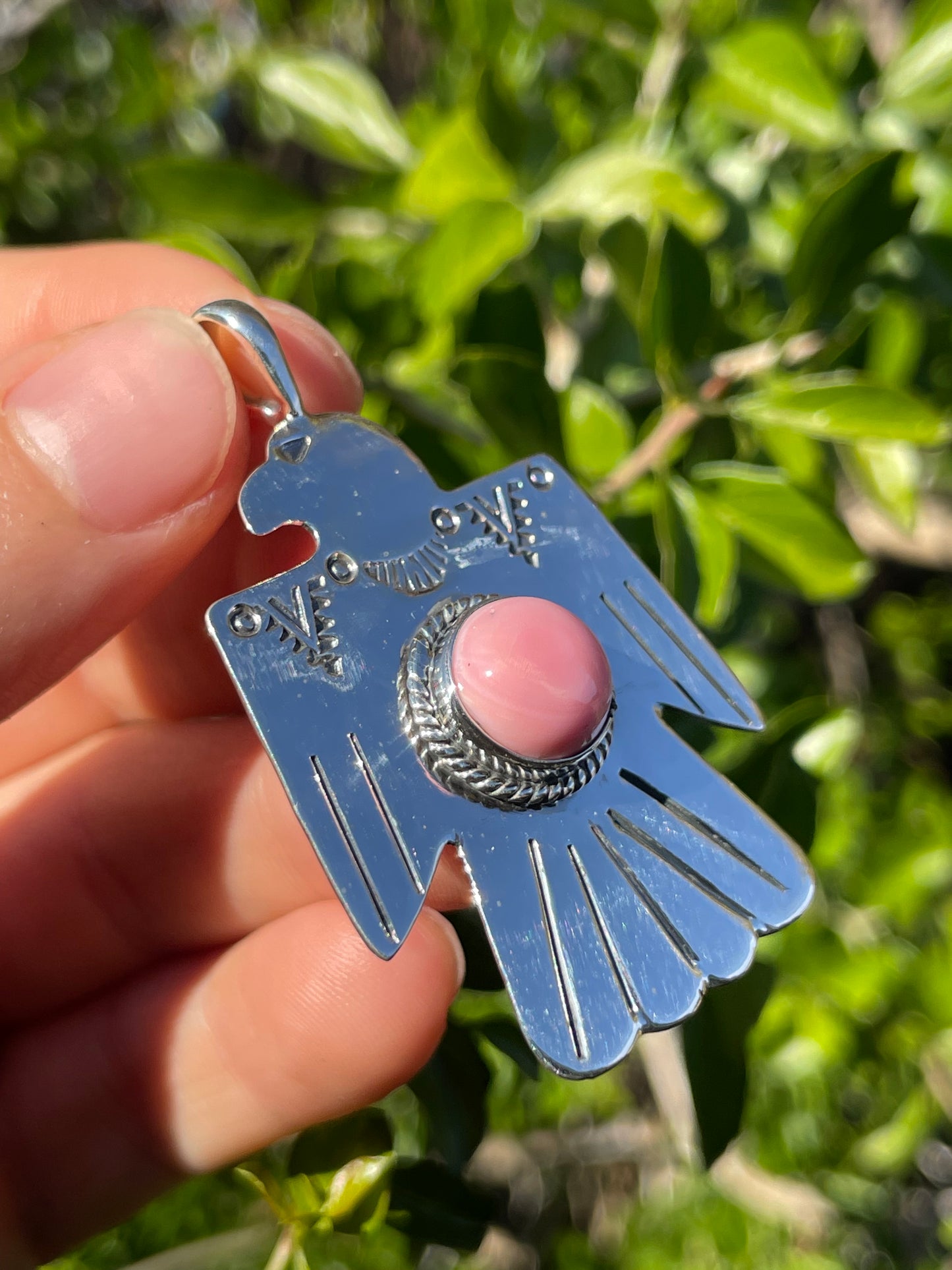 Pink Conch Thunderbird Pendant | Sterling Silver 925 B713