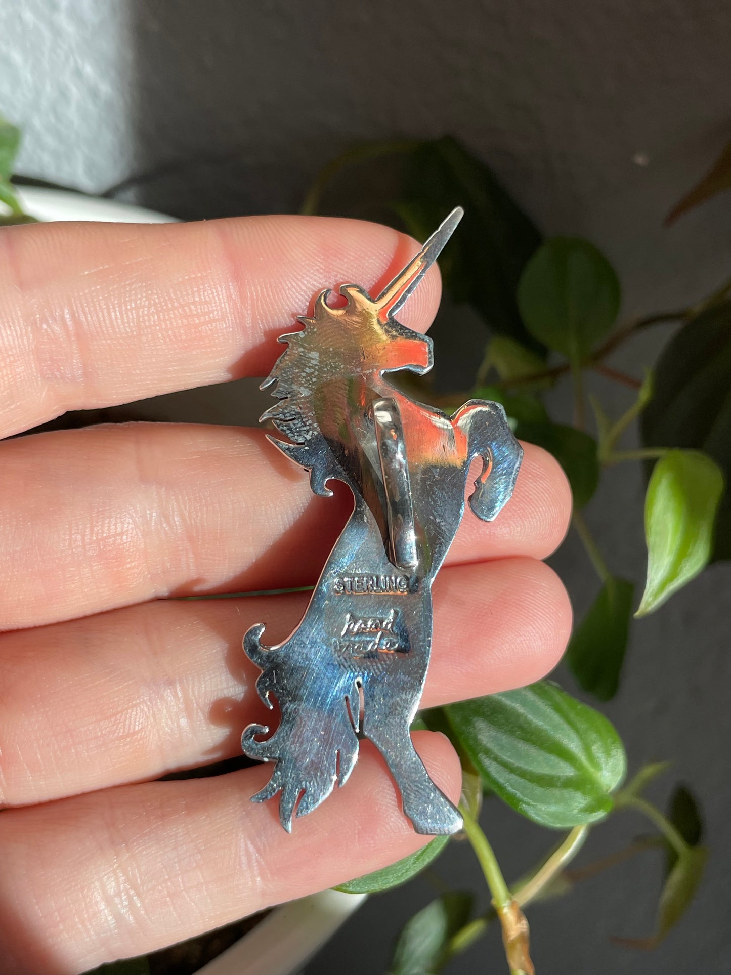 Pink Conch & Turquoise Unicorn Pendant | Sterling Silver 925 B823