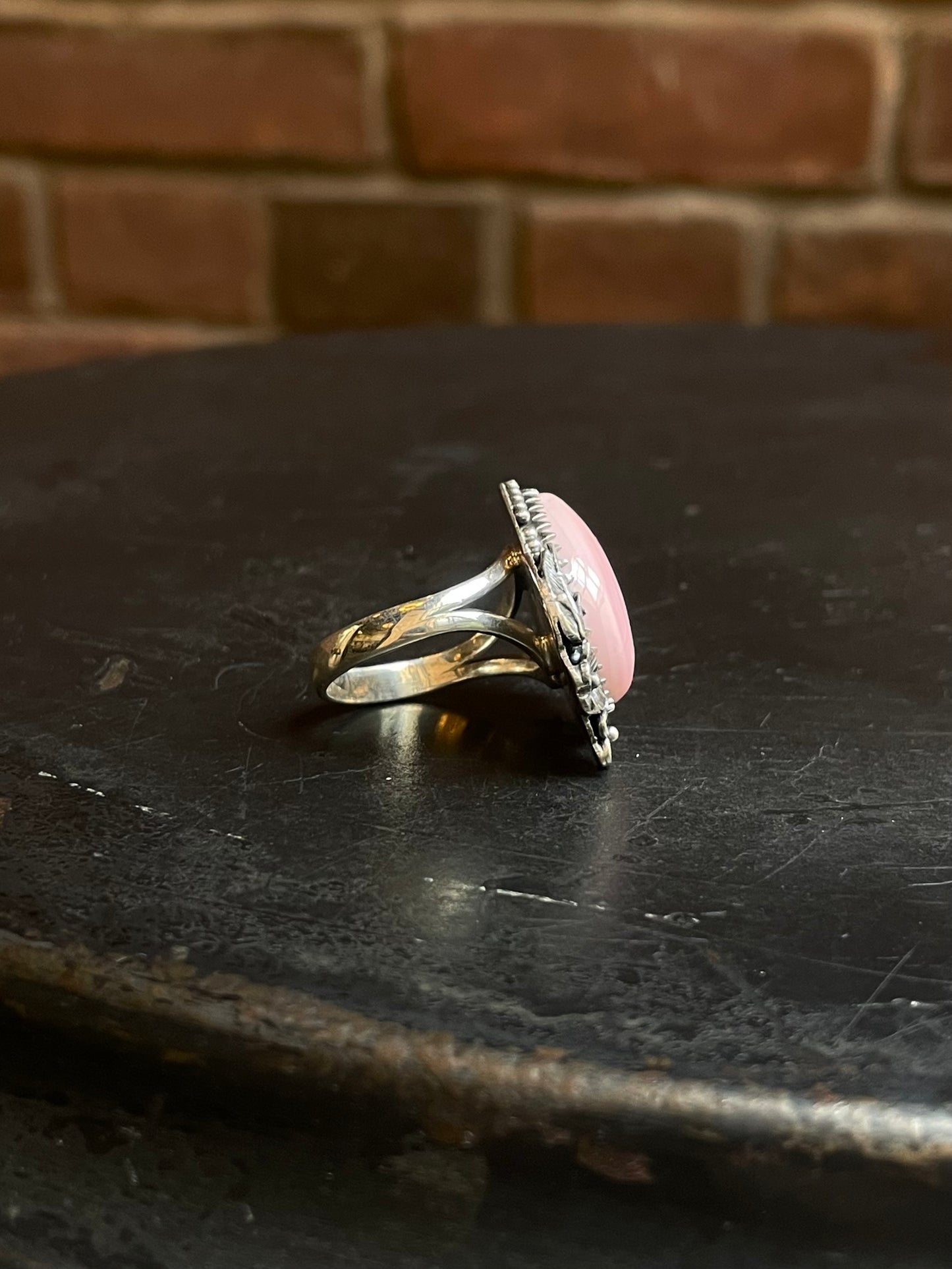 Pink Conch Floral Ring Size 8 | Sterling Silver E951