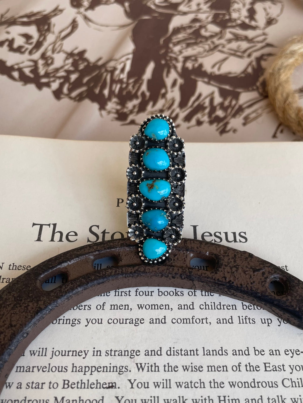 Turquoise Cluster Flower Ring | 925 Sterling Silver Size 8.5 G801