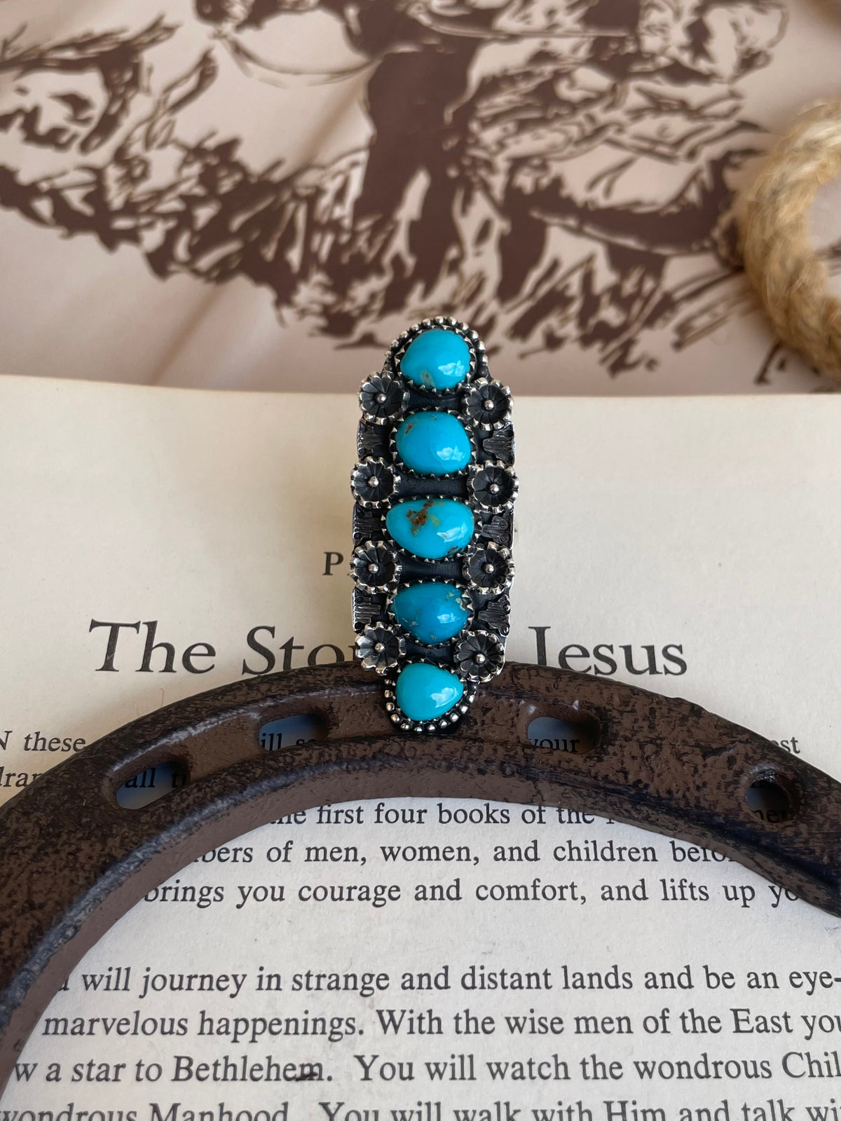 Turquoise Cluster Flower Ring | 925 Sterling Silver Size 8.5 G801