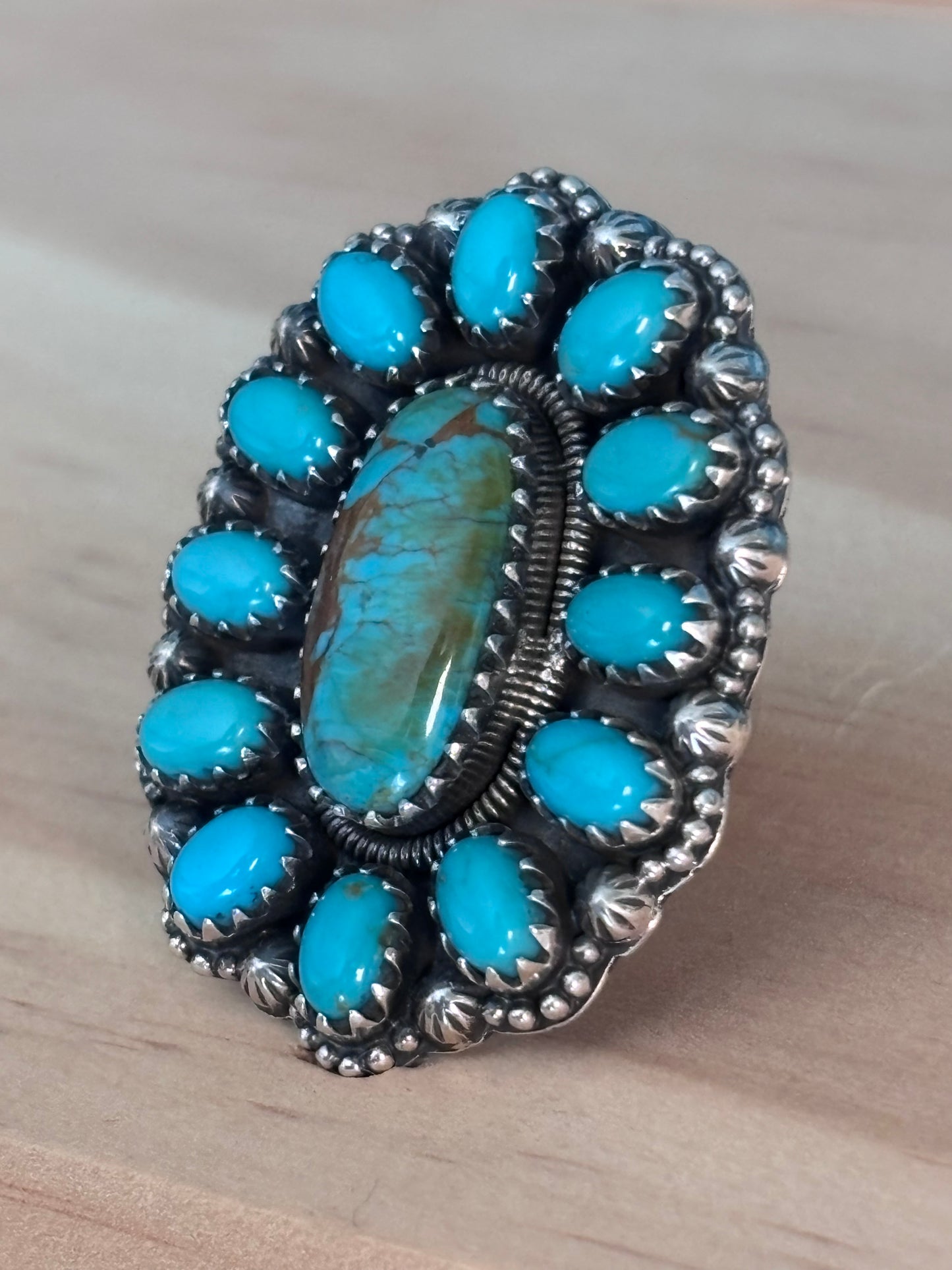 Kingman Turquoise Cluster Ring Size 6 | 925 Sterling Silver