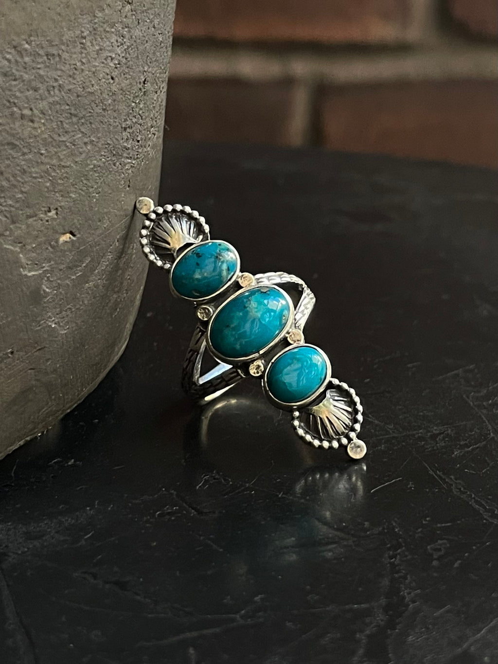 Kingman Turquoise Triple Stone Ring Size 6.75 | 925 Sterling Silver G588