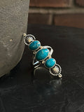 Kingman Turquoise Triple Stone Ring Size 6.75 | 925 Sterling Silver G588