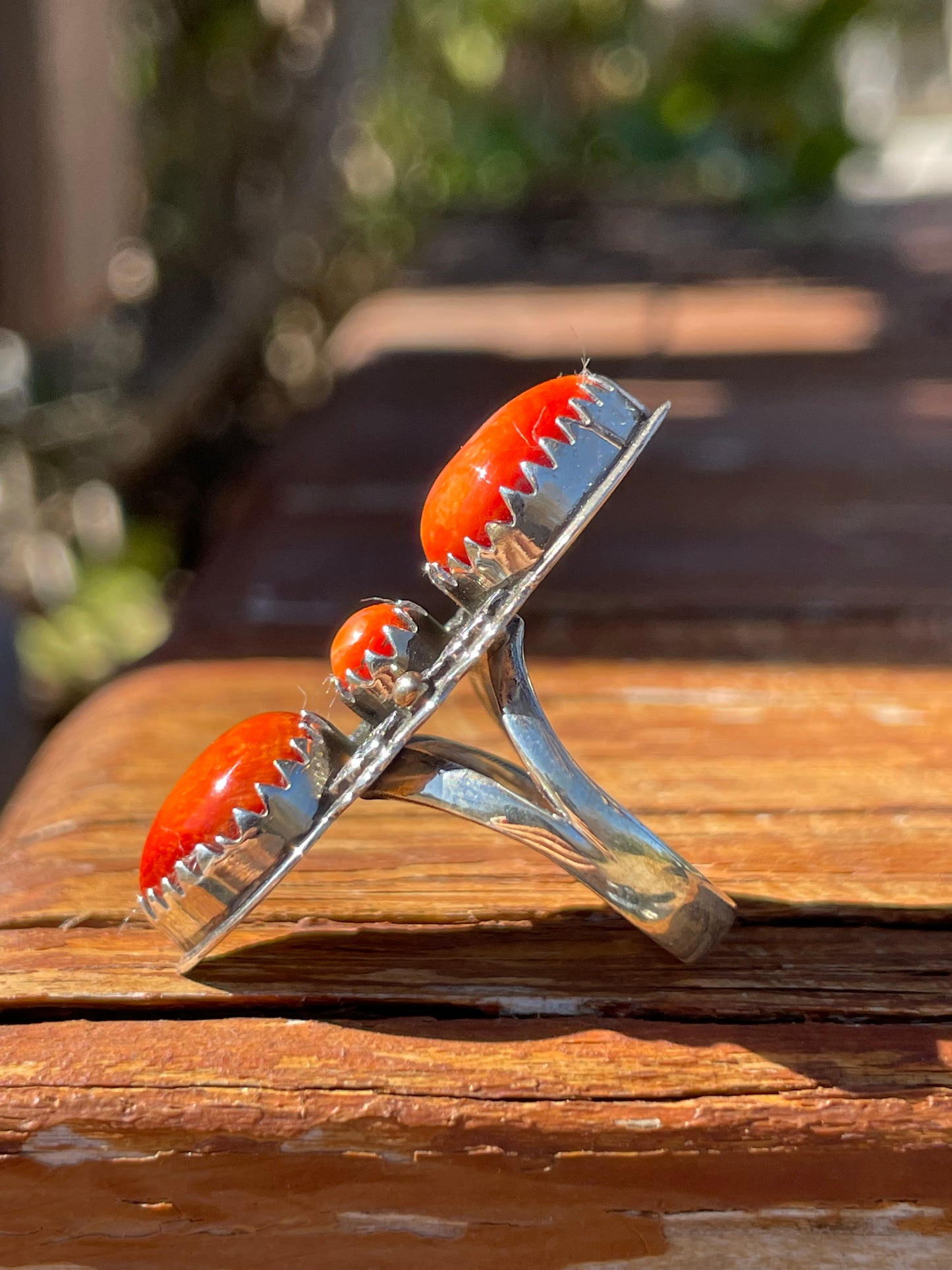 Spiny Oyster Triple Stone Ring Size 6 | 925 Sterling Silver B943