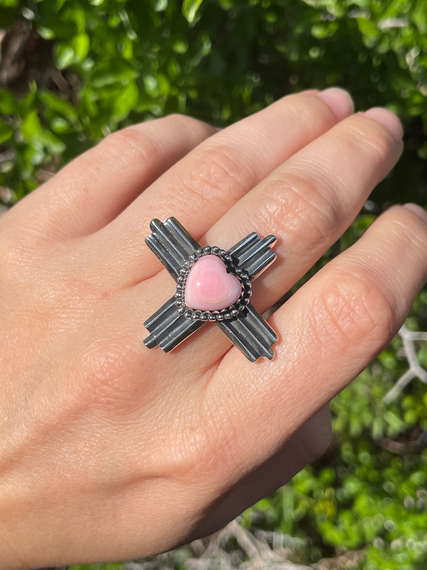 Pink Conch Zia Heart Ring Size 9 | 925 Sterling Silver B559