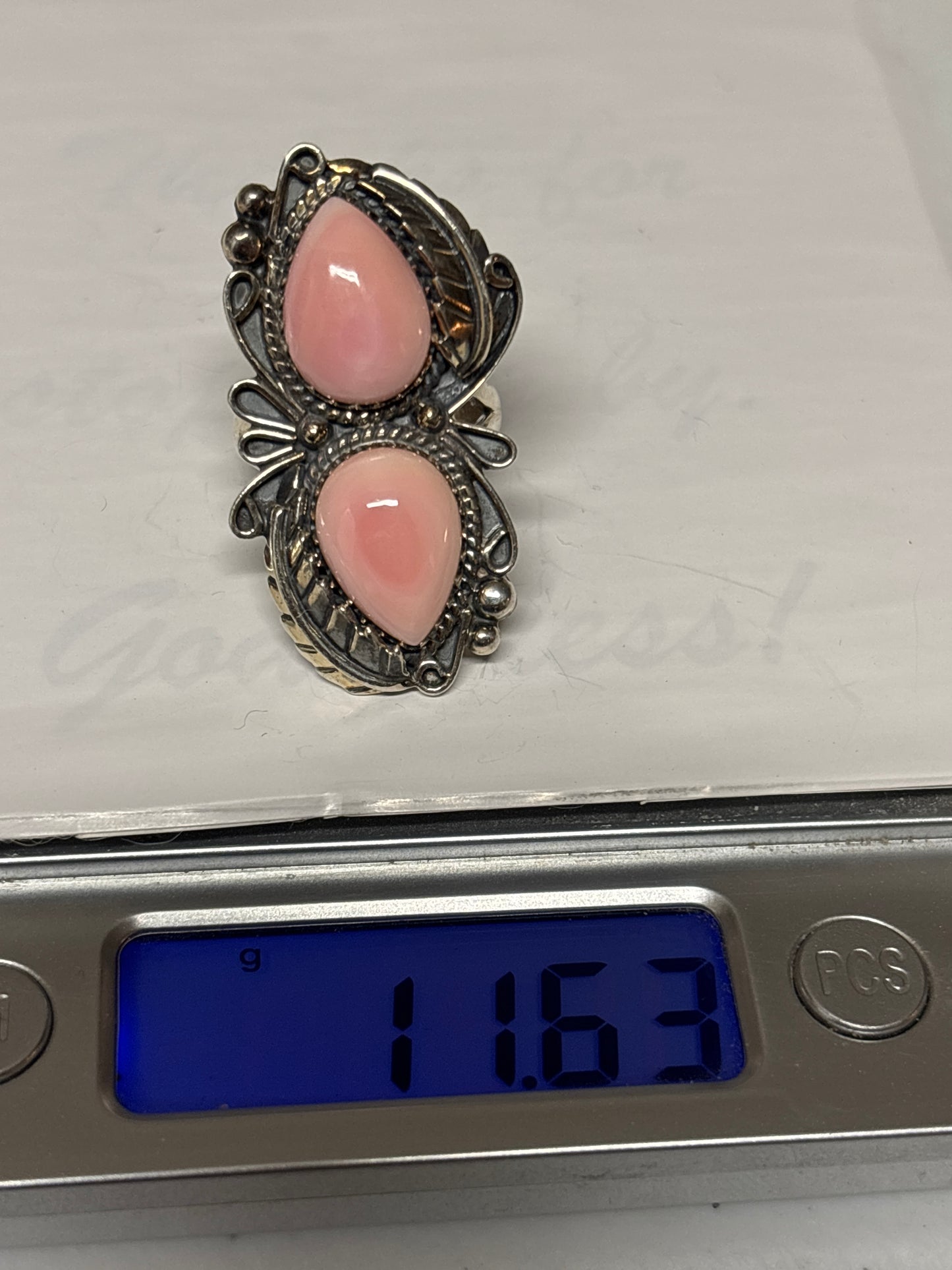Pink Conch Double Stone Ring Size 7 | 925 Sterling Silver C890
